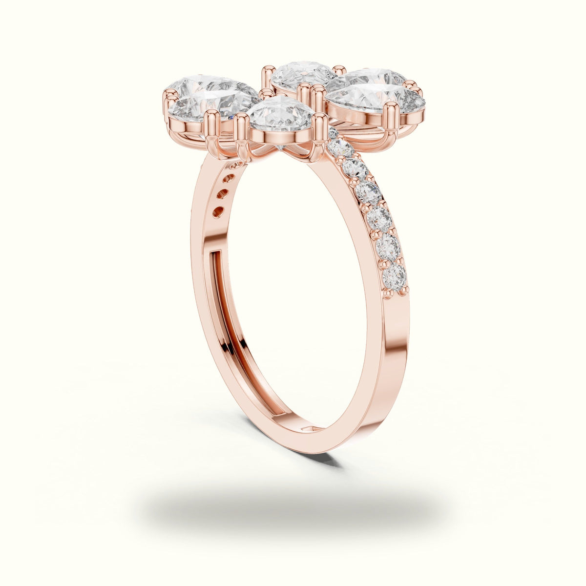 Pear Cluster Lab-Grown Diamond Ring — Rose gold, view 1 | Crystal N Cuts
