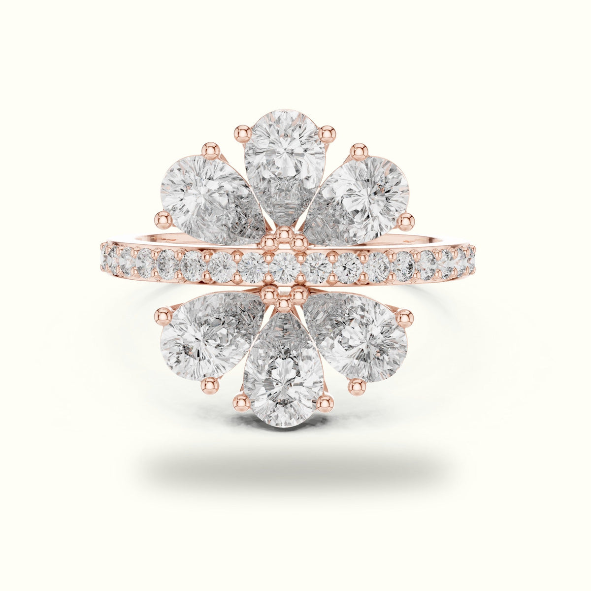 Pear Cluster Lab-Grown Diamond Ring — Rose gold, front view | Crystal N Cuts
