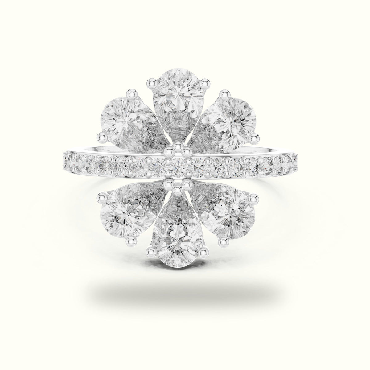 Pear Cluster Lab-Grown Diamond Ring — White gold, front view | Crystal N Cuts