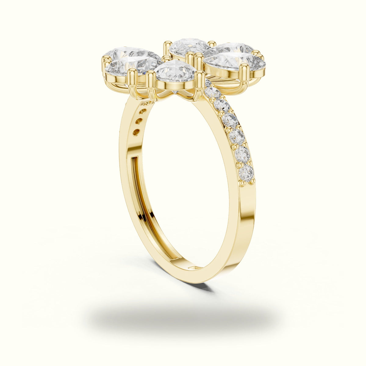 Pear Cluster Lab-Grown Diamond Ring — Yellow gold, view 1 | Crystal N Cuts