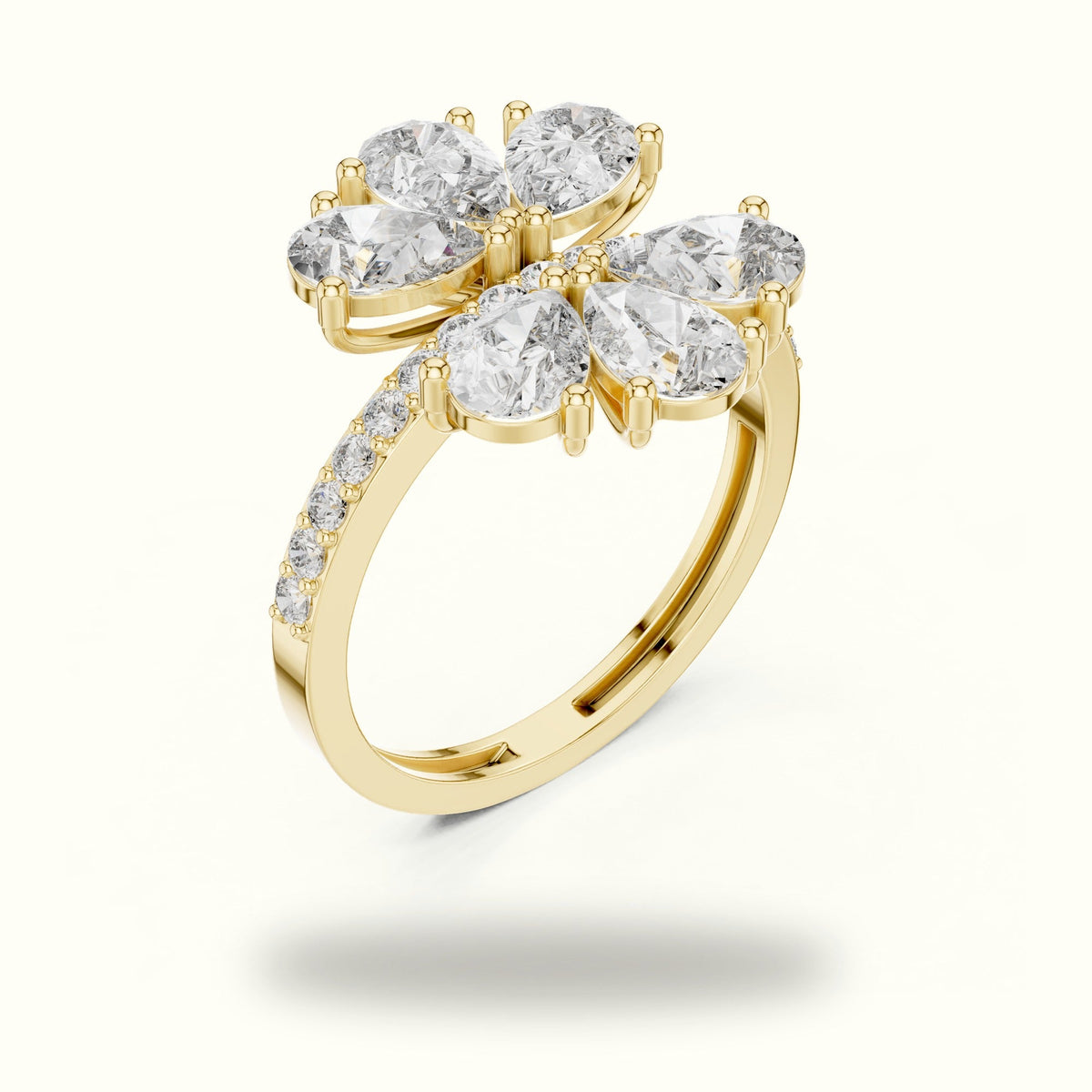 Pear Cluster Lab-Grown Diamond Ring — Yellow gold, view 2 | Crystal N Cuts