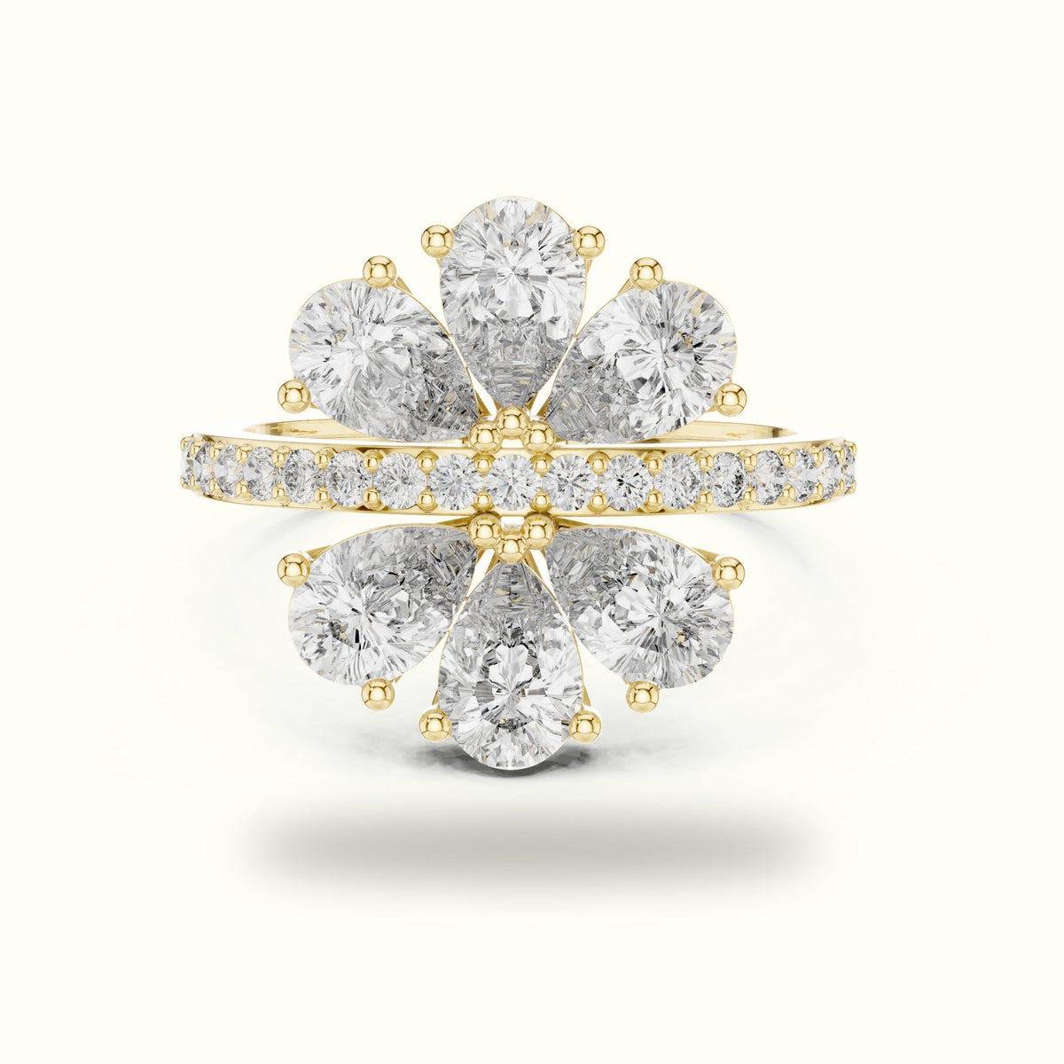 Pear Cluster Lab-Grown Diamond Ring — Yellow gold, front view | Crystal N Cuts