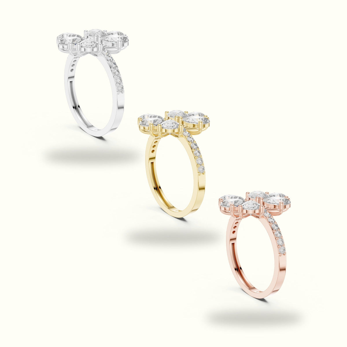 Pear Cluster Lab-Grown Diamond Ring — Rose gold, in yellow, white and rose gold | Crystal N Cuts