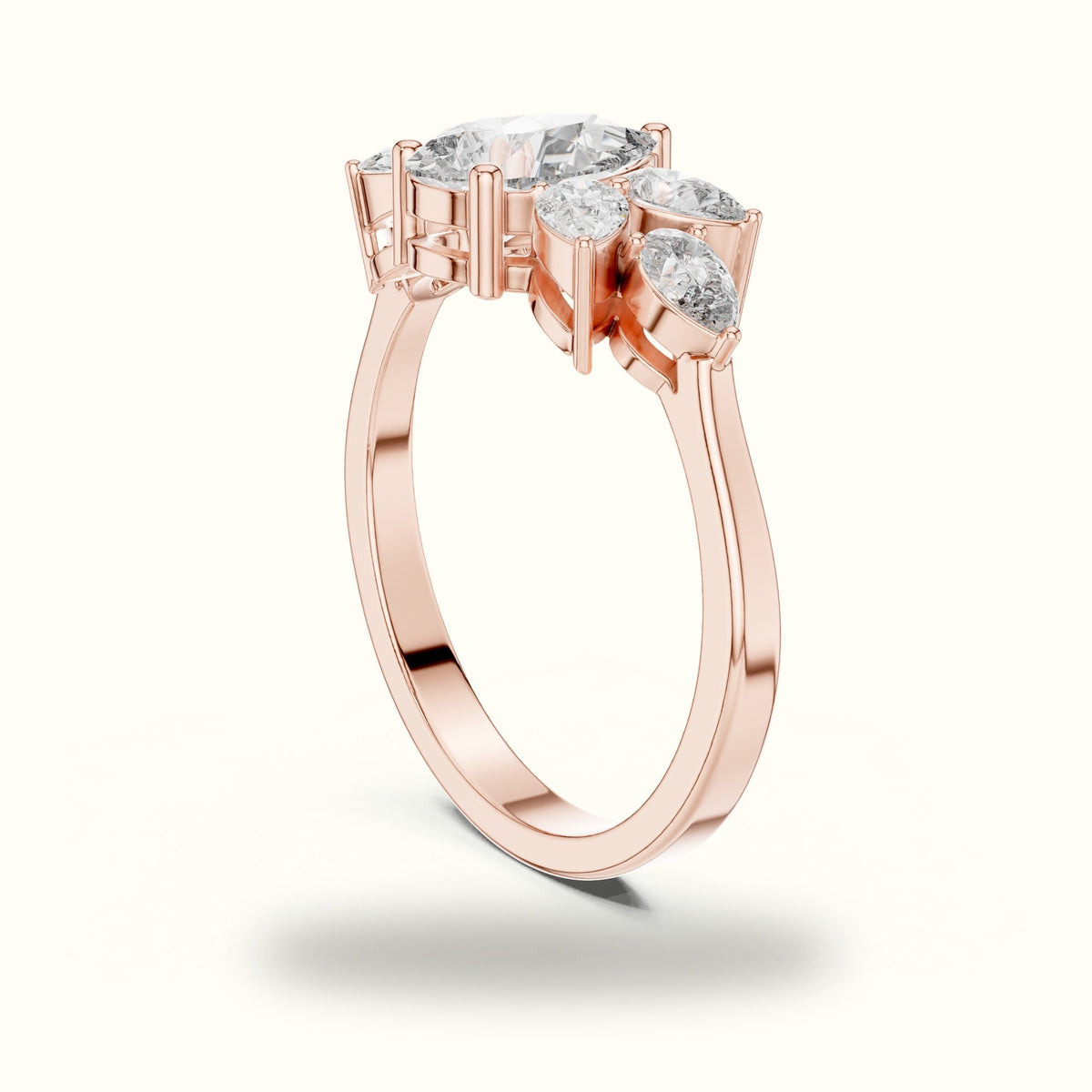 Pear Basket Lab-Grown Diamond Solitaire with Side Stones Ring — Rose gold, view 1 | Crystal N Cuts