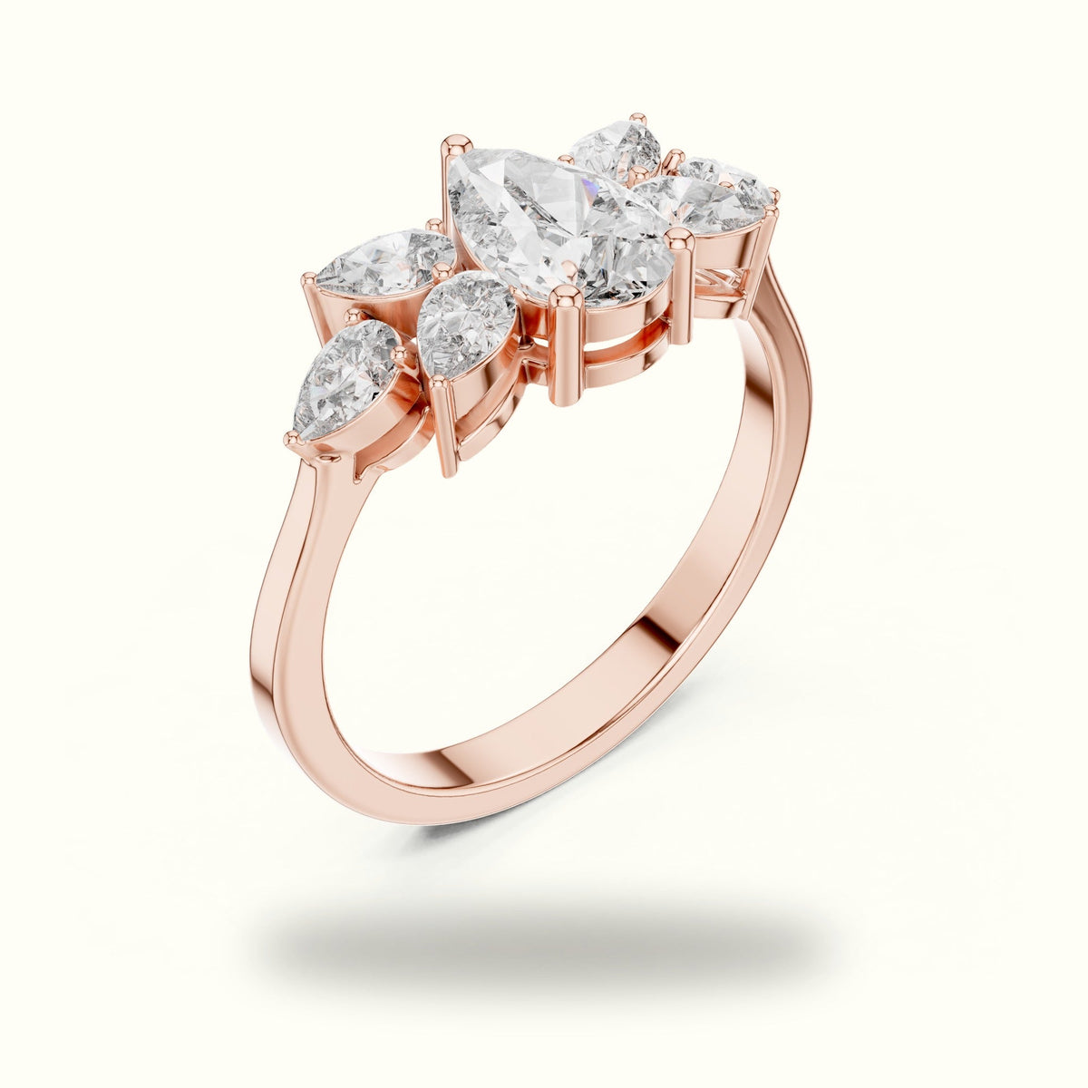 Pear Basket Lab-Grown Diamond Solitaire with Side Stones Ring — Rose gold, view 2 | Crystal N Cuts