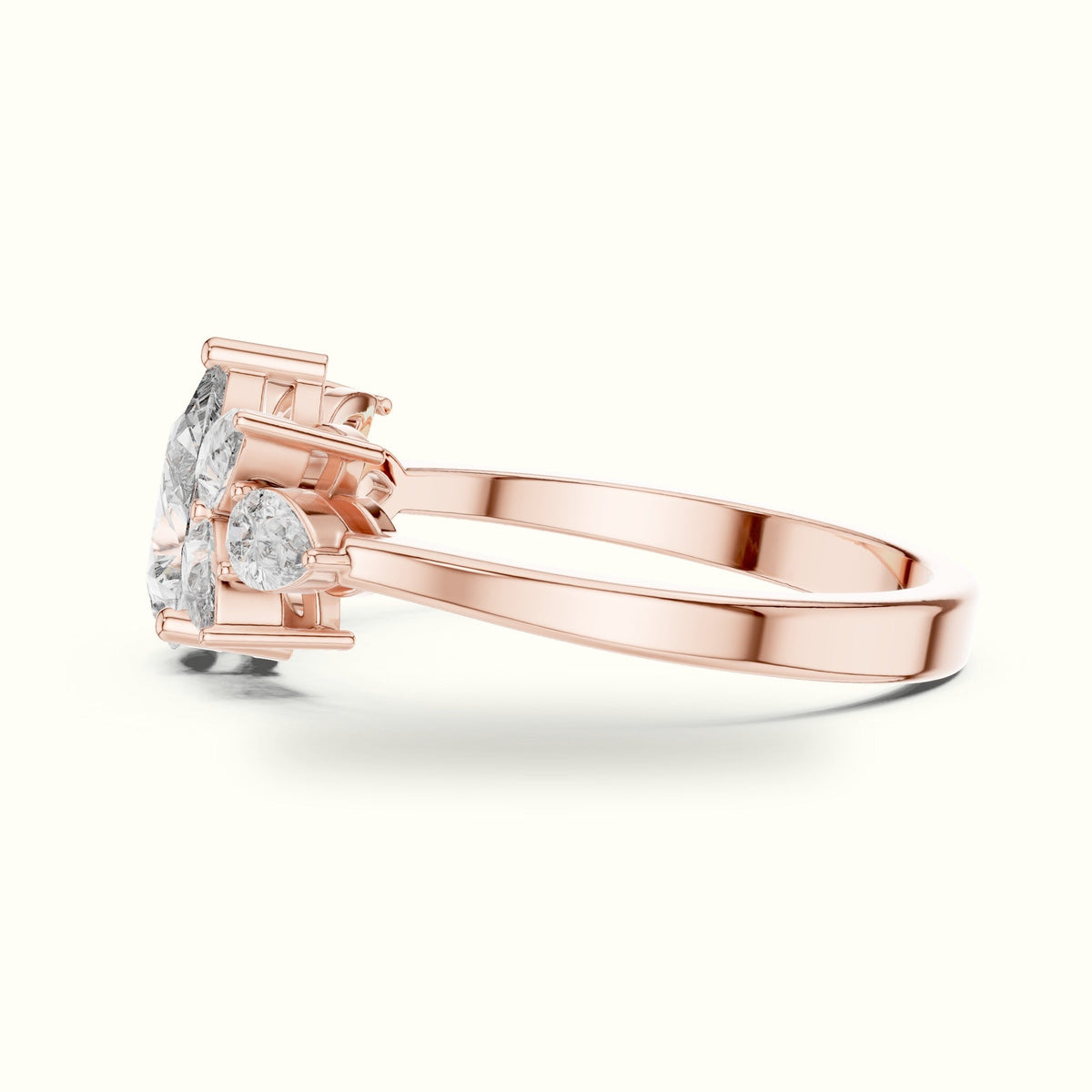 Pear Basket Lab-Grown Diamond Solitaire with Side Stones Ring — Rose gold, view 3 | Crystal N Cuts