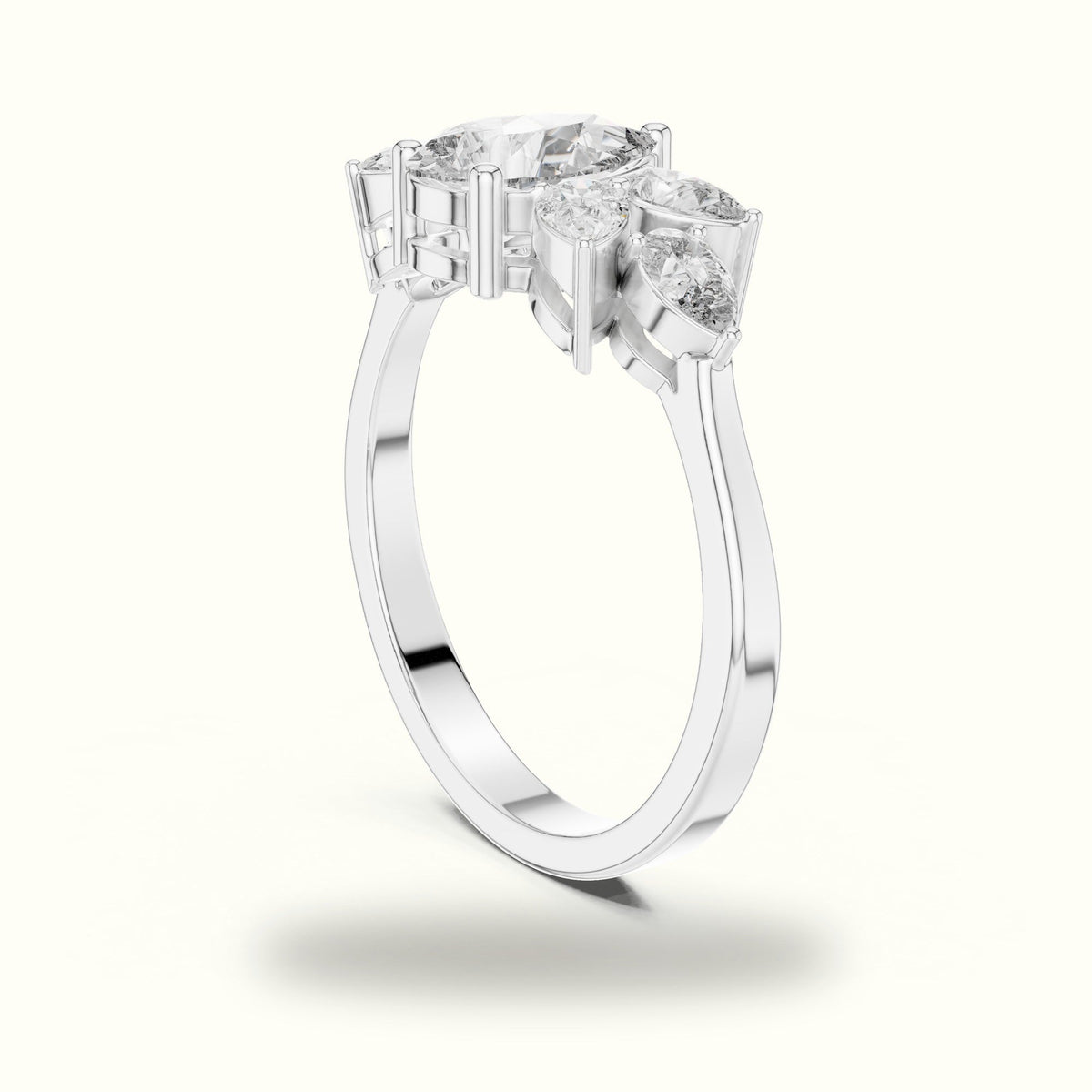 Pear Basket Lab-Grown Diamond Solitaire with Side Stones Ring — White gold, view 1 | Crystal N Cuts