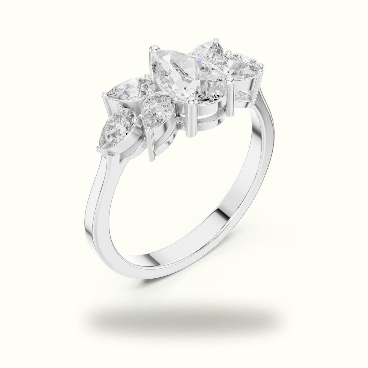 Pear Basket Lab-Grown Diamond Solitaire with Side Stones Ring — White gold, view 2 | Crystal N Cuts