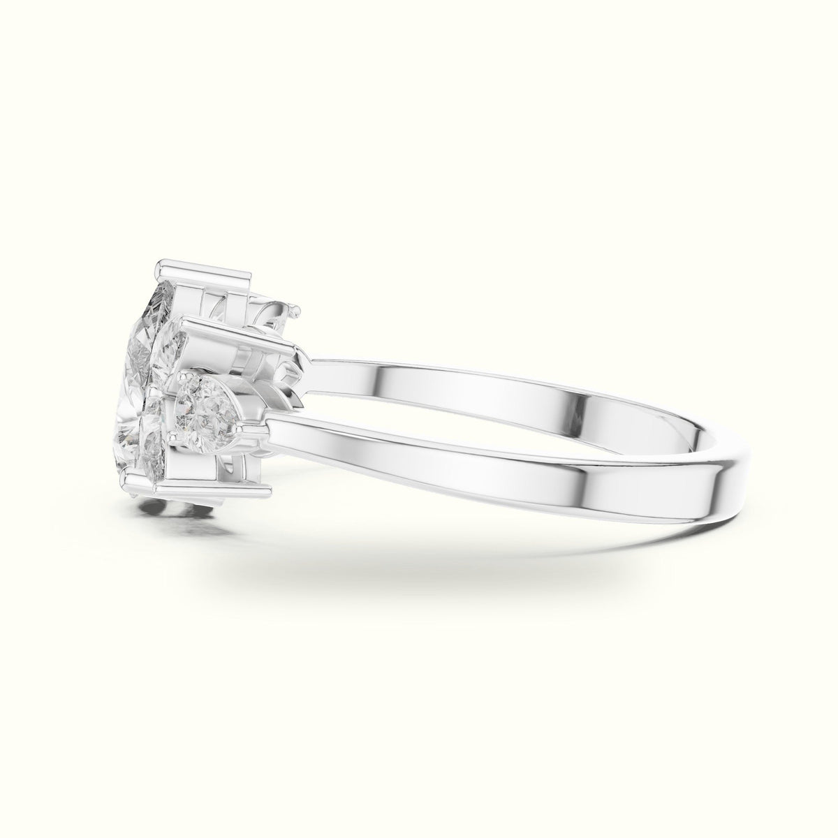 Pear Basket Lab-Grown Diamond Solitaire with Side Stones Ring — White gold, view 3 | Crystal N Cuts