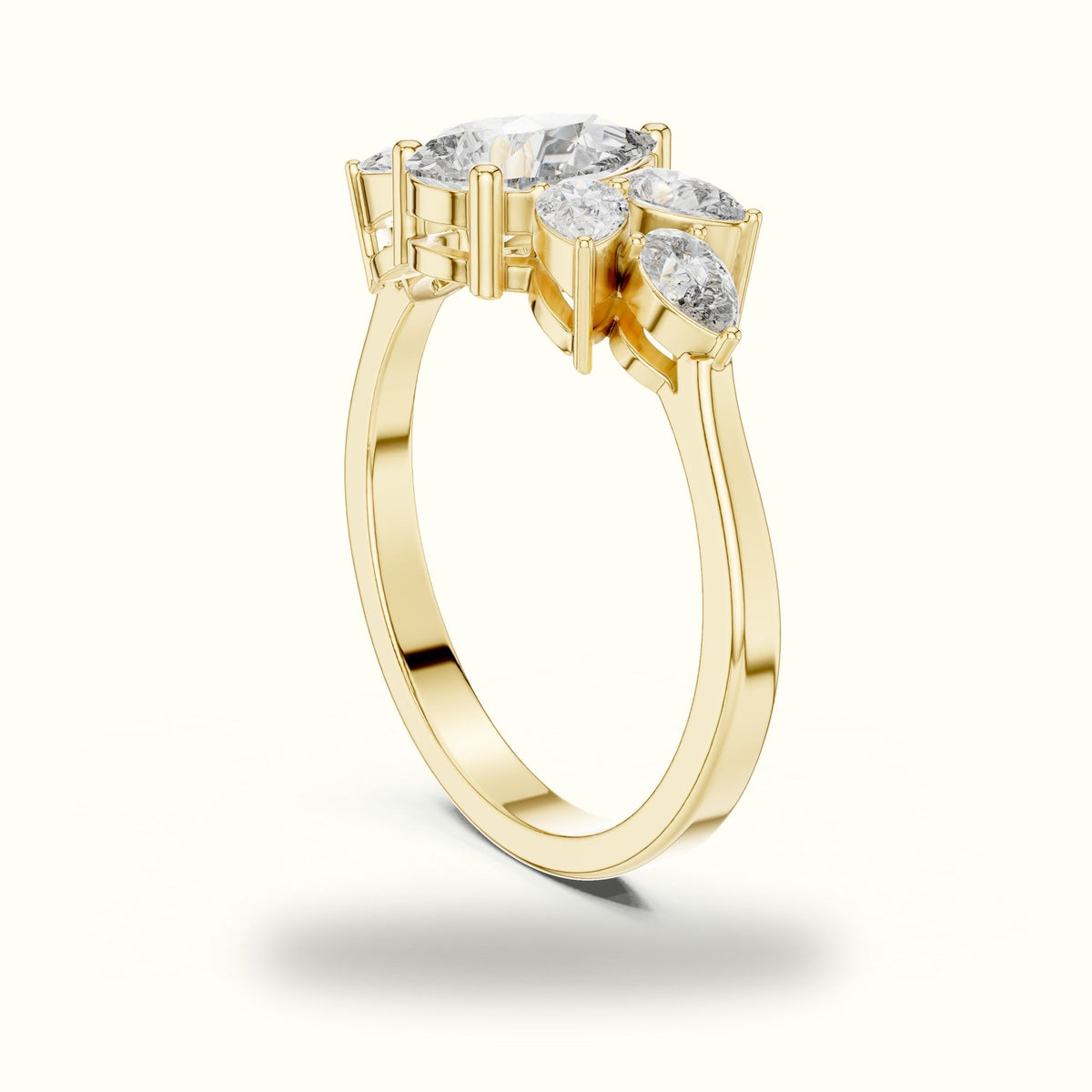 Pear Basket Lab-Grown Diamond Solitaire with Side Stones Ring — Yellow gold, view 1 | Crystal N Cuts