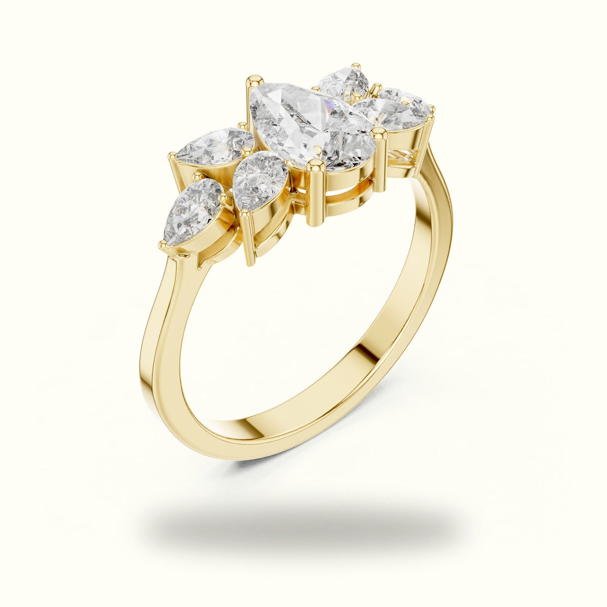 Pear Basket Lab-Grown Diamond Solitaire with Side Stones Ring — Yellow gold, view 2 | Crystal N Cuts