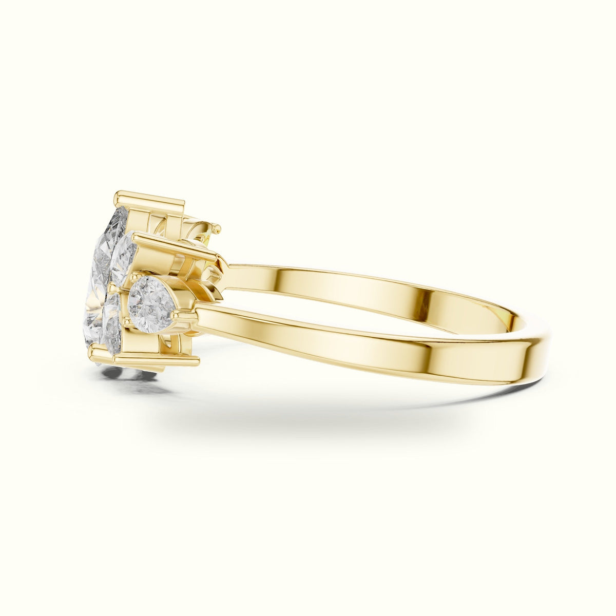 Pear Basket Lab-Grown Diamond Solitaire with Side Stones Ring — Yellow gold, view 3 | Crystal N Cuts