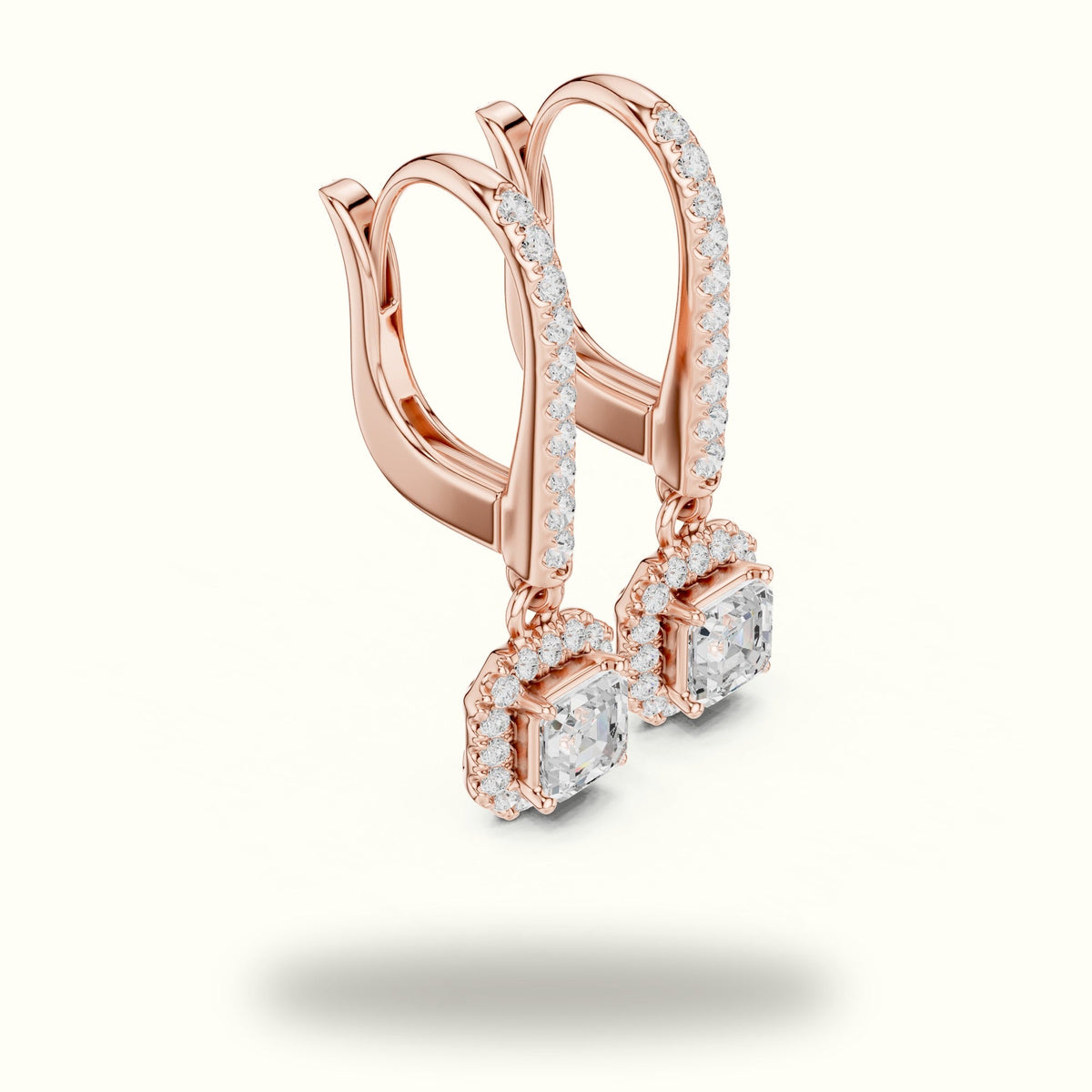 Asscher Cut Halo Lab-Grown Diamond Earrings — Rose gold, view 1 | Crystal N Cuts