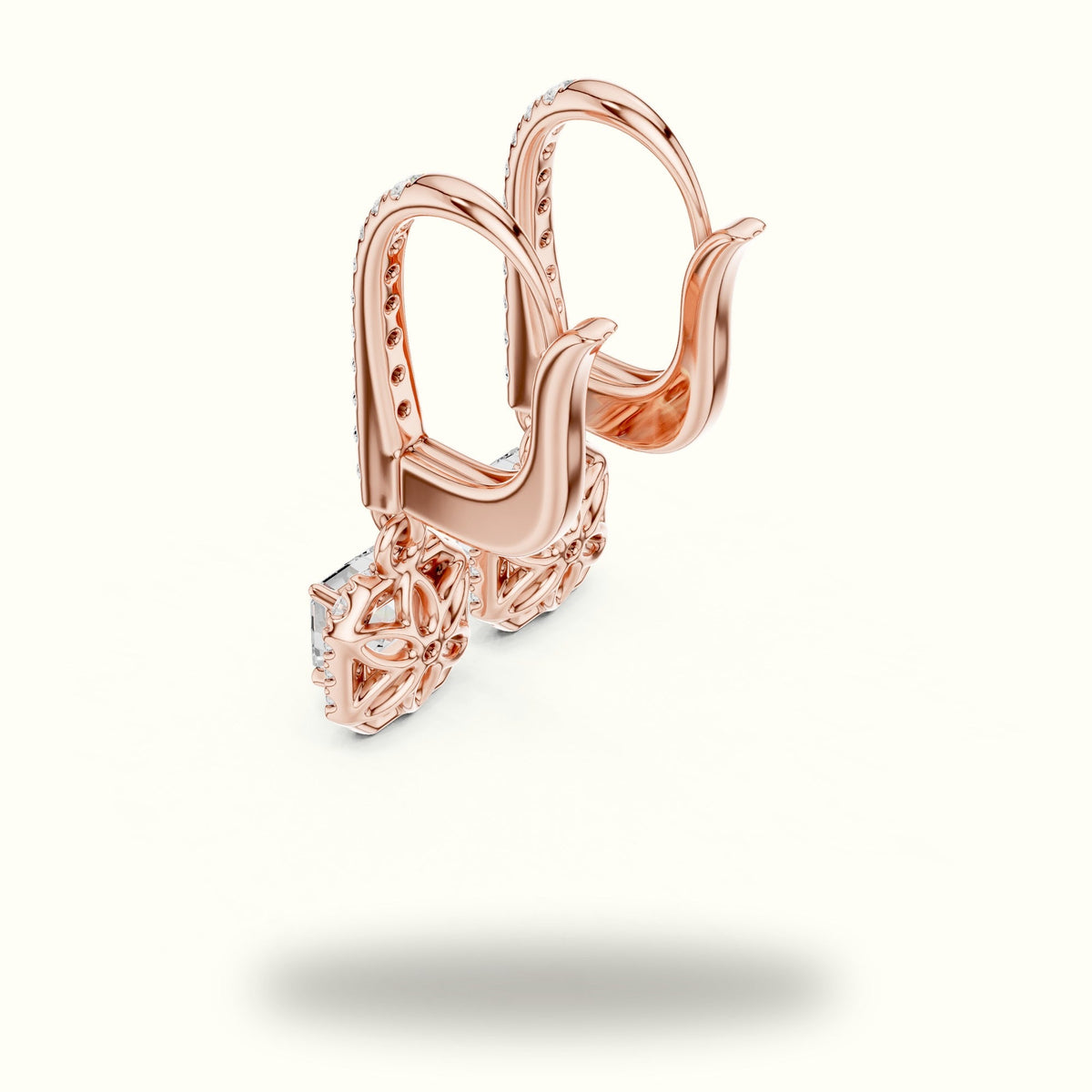 Asscher Cut Halo Lab-Grown Diamond Earrings — Rose gold, view 2 | Crystal N Cuts