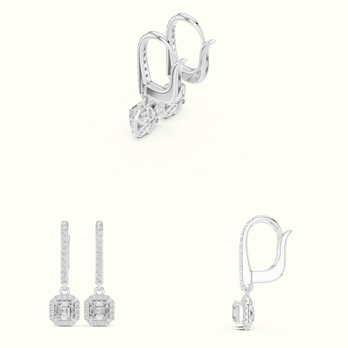Asscher Cut Halo Lab-Grown Diamond Earrings — White gold, on the hand | Crystal N Cuts