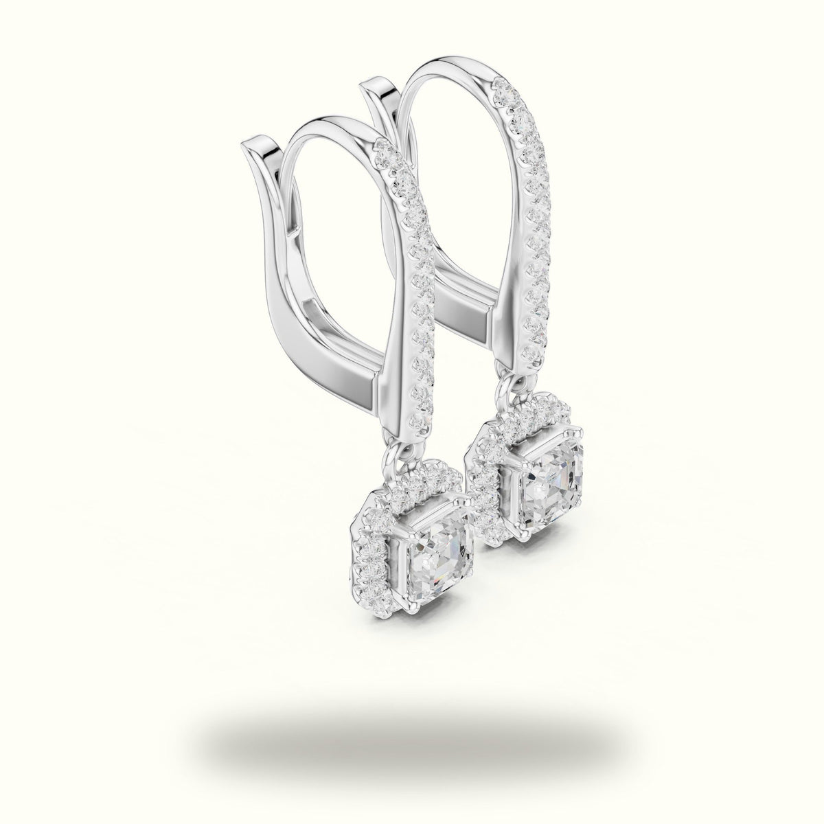 Asscher Cut Halo Lab-Grown Diamond Earrings — White gold, view 1 | Crystal N Cuts