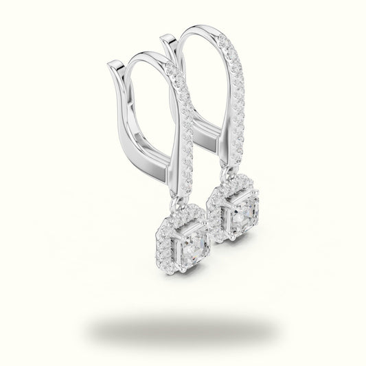 Asscher Cut Halo Lab-Grown Diamond Earrings — White gold, view 1 | Crystal N Cuts