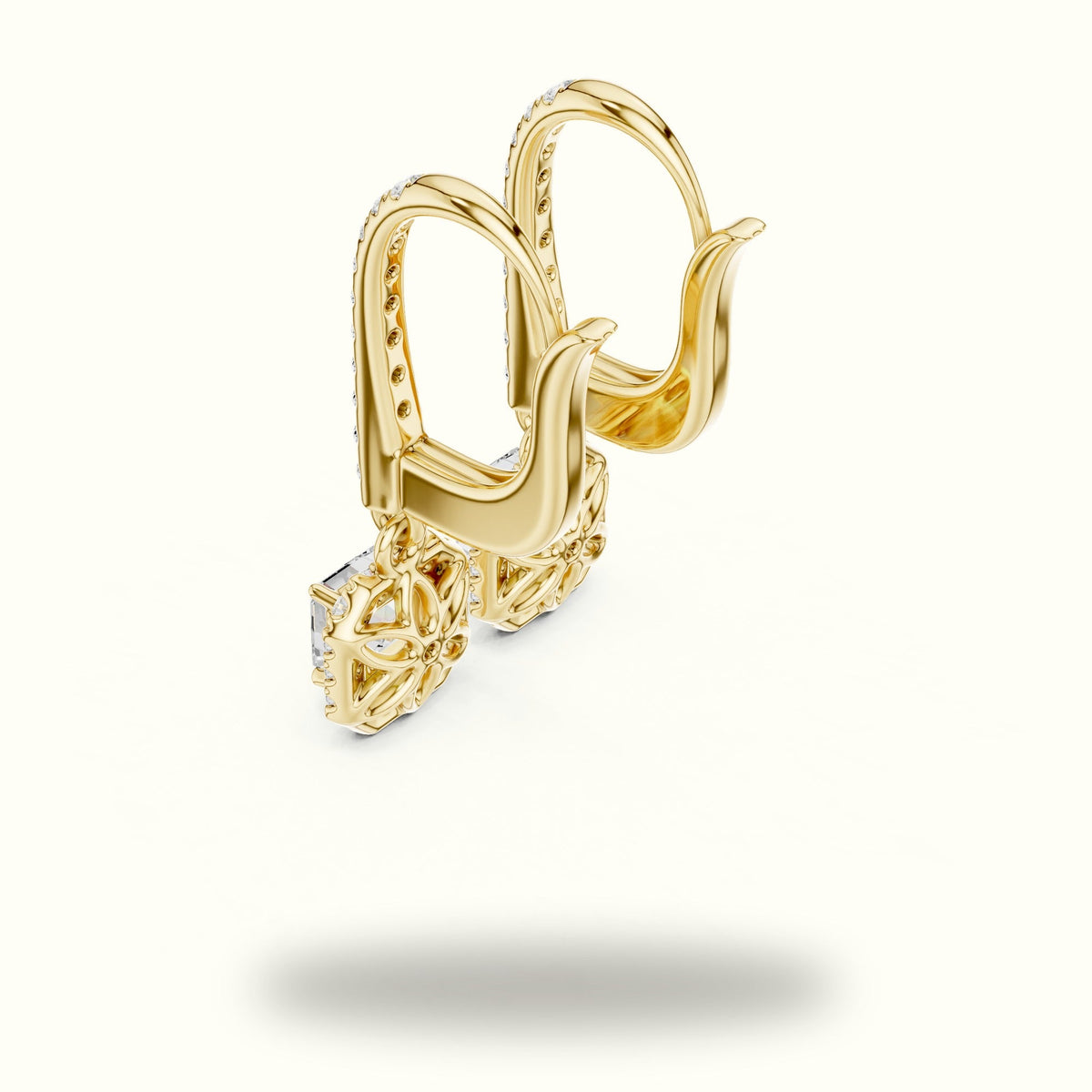 Asscher Cut Halo Lab-Grown Diamond Earrings — Yellow gold, view 2 | Crystal N Cuts