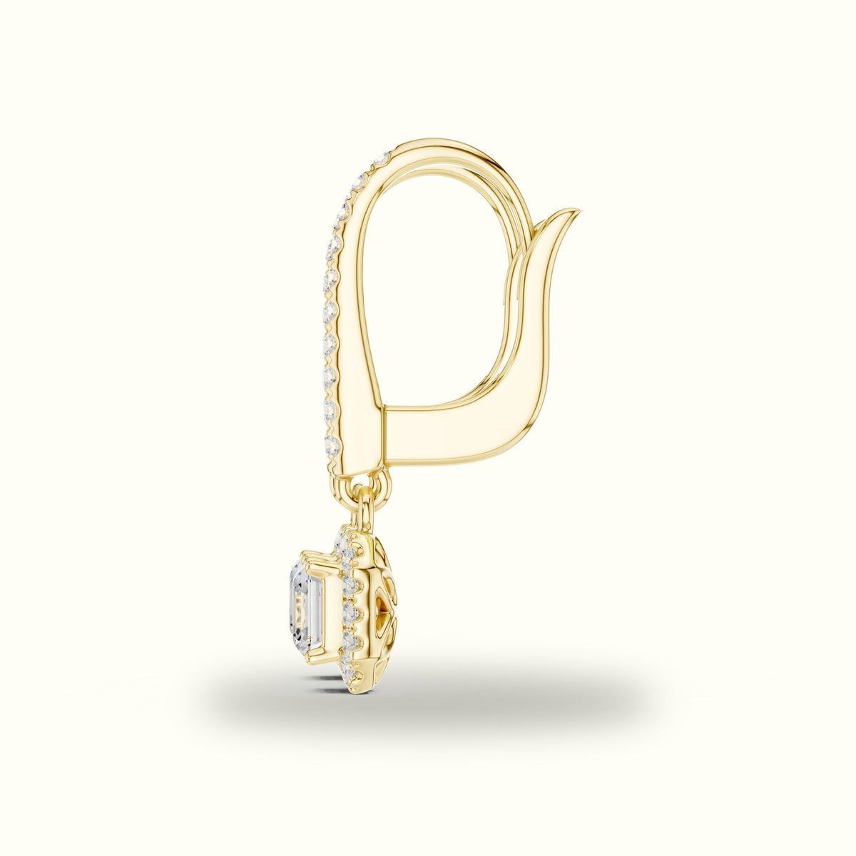 Asscher Cut Halo Lab-Grown Diamond Earrings — Yellow gold, view 3 | Crystal N Cuts