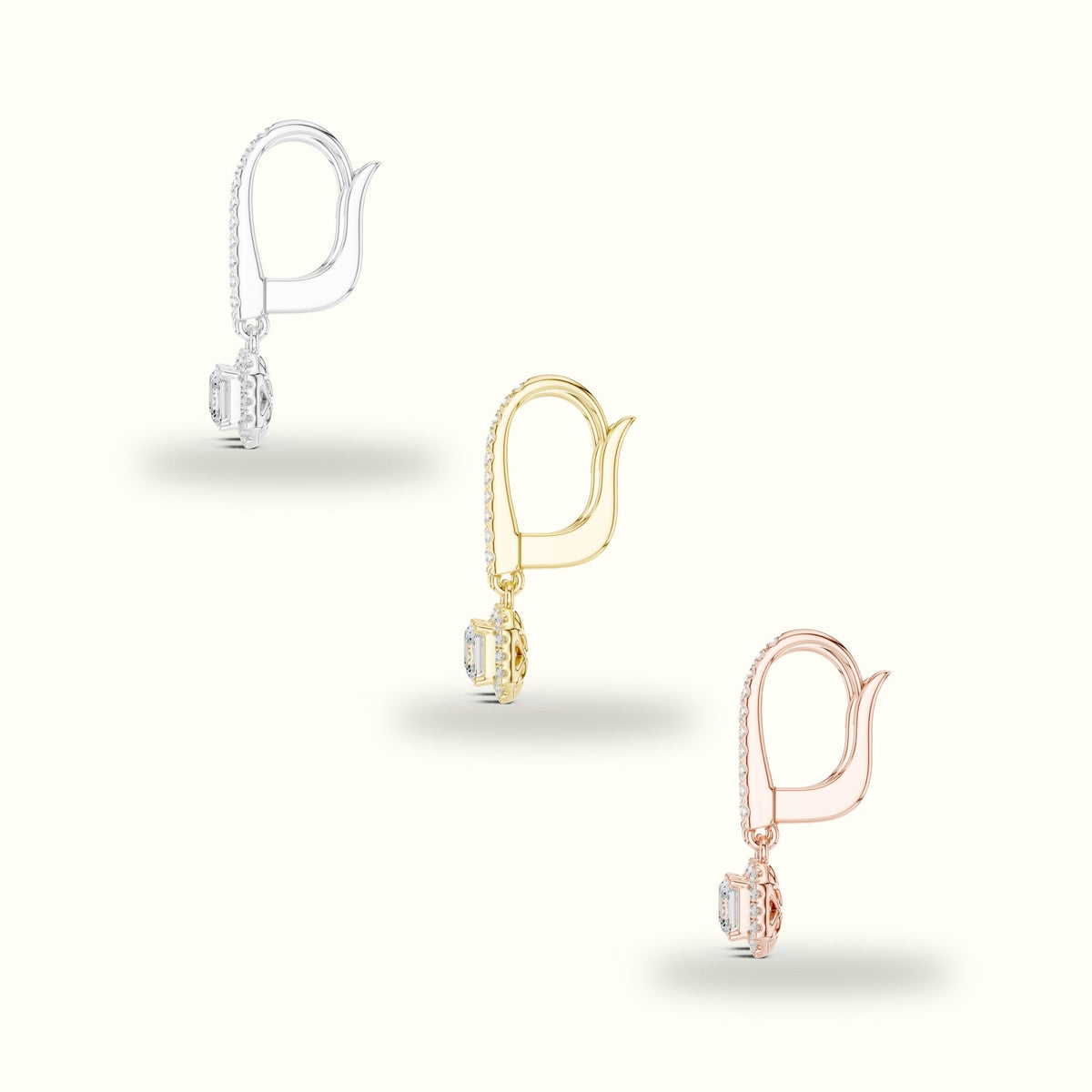 Asscher Cut Halo Lab-Grown Diamond Earrings — Rose gold, in yellow, white and rose gold | Crystal N Cuts