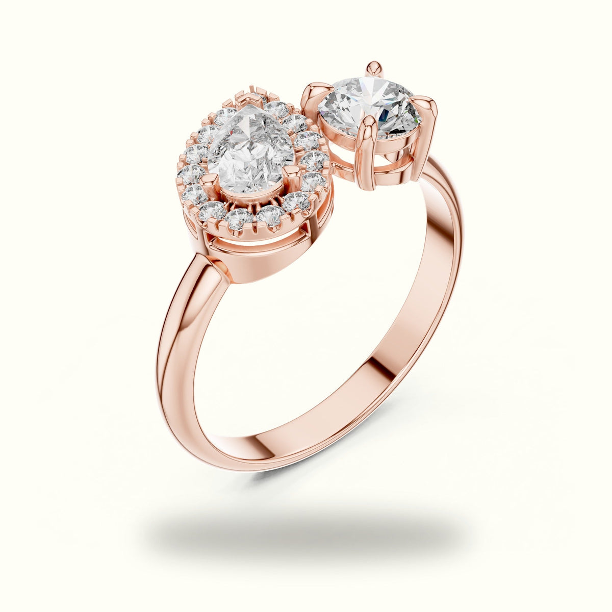 Pear & Round Lab-Grown Diamond Toi et Moi Ring — Rose gold, view 2 | Crystal N Cuts
