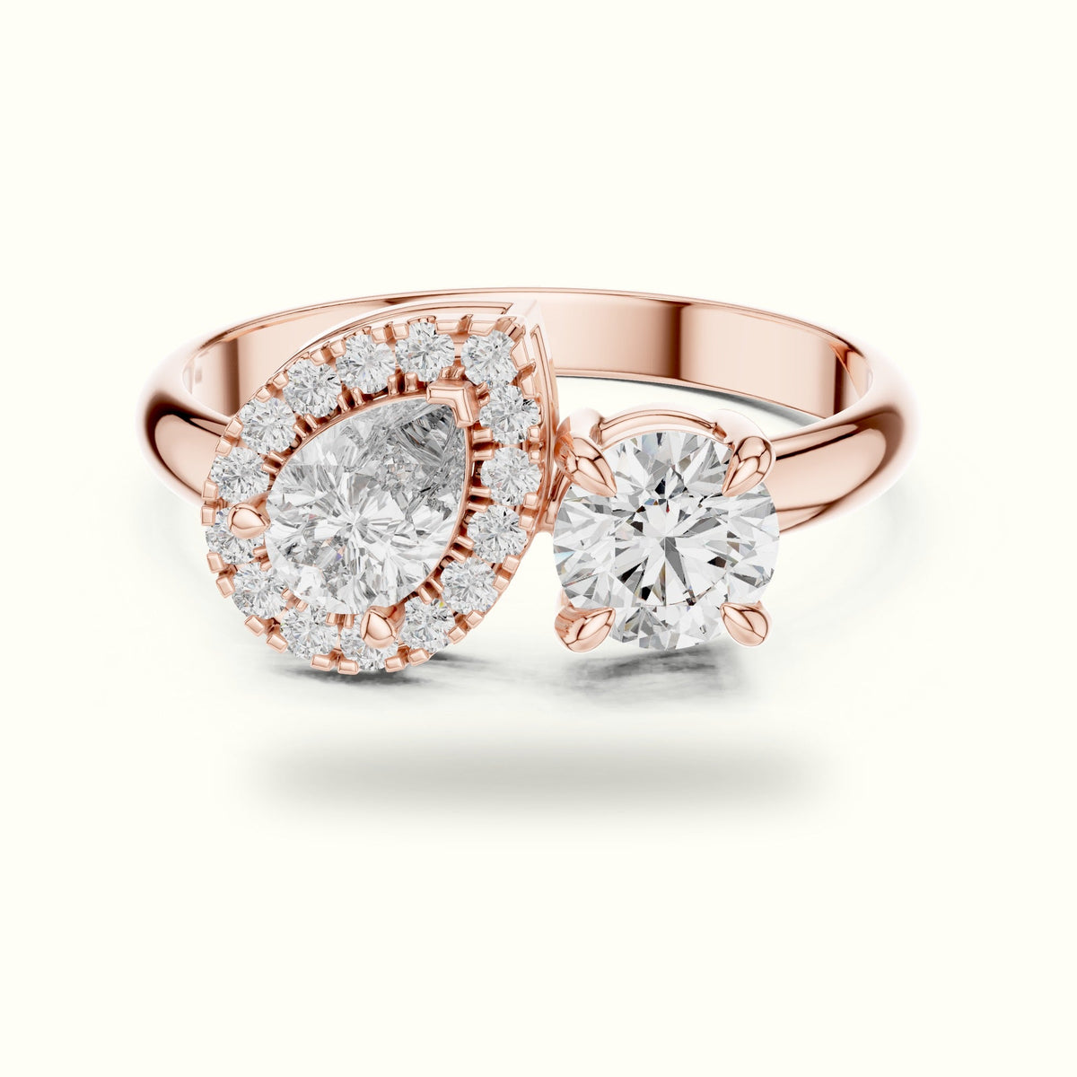 Pear & Round Lab-Grown Diamond Toi et Moi Ring — Rose gold, front view | Crystal N Cuts