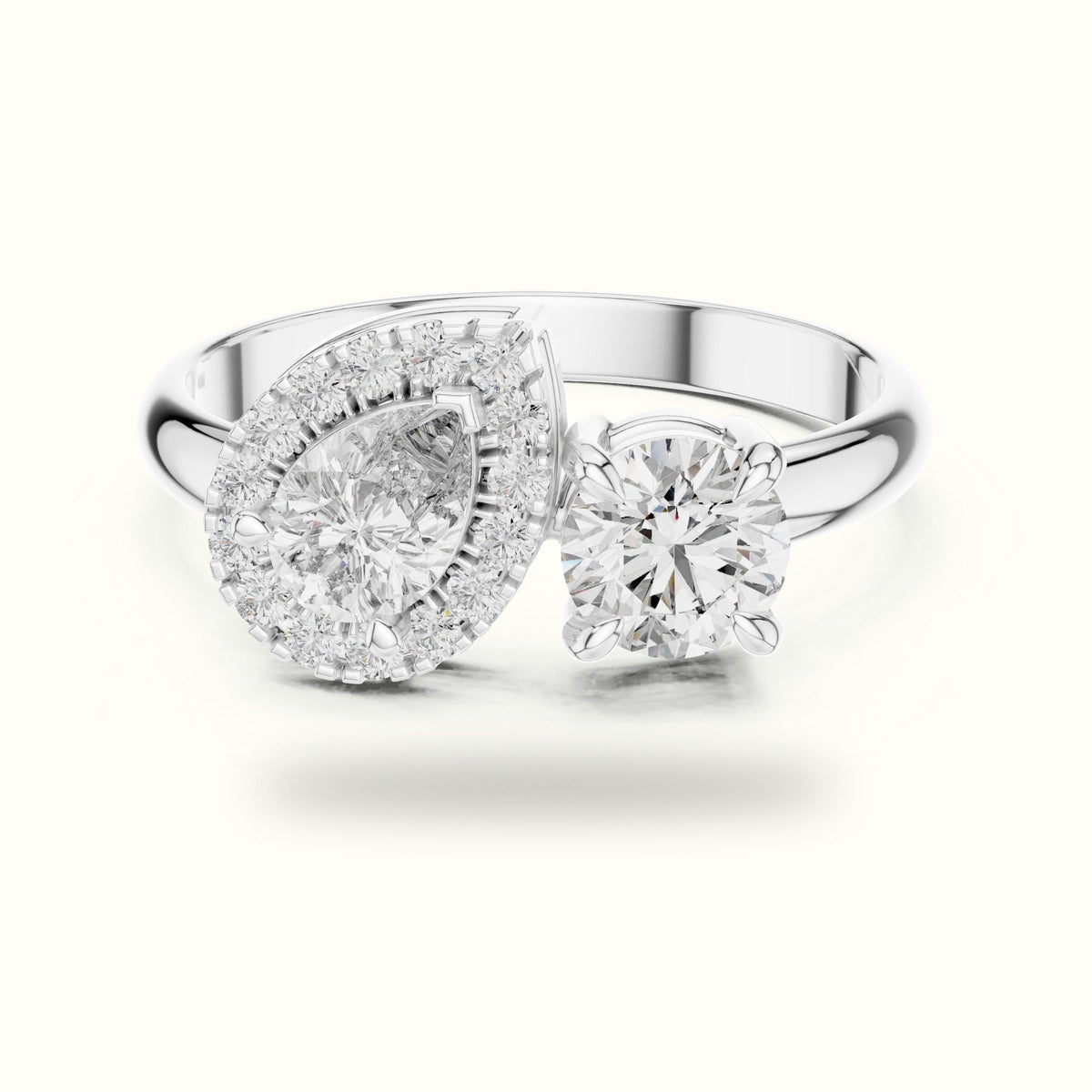 Pear & Round Lab-Grown Diamond Toi et Moi Ring — White gold, front view | Crystal N Cuts