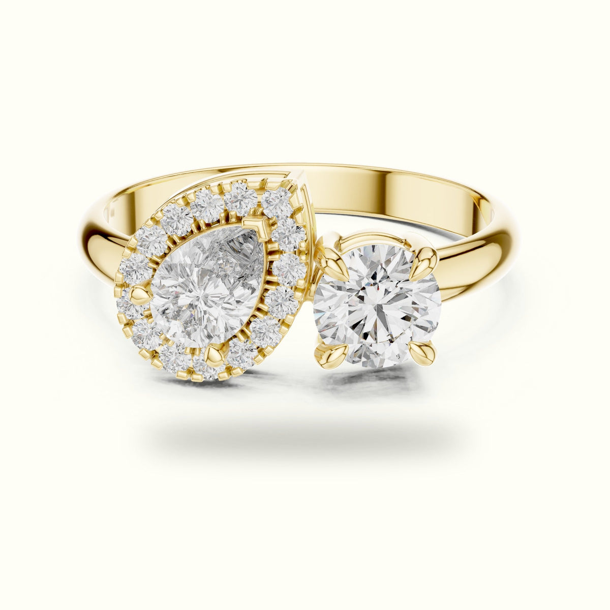 Pear & Round Lab-Grown Diamond Toi et Moi Ring — Yellow gold, front view | Crystal N Cuts