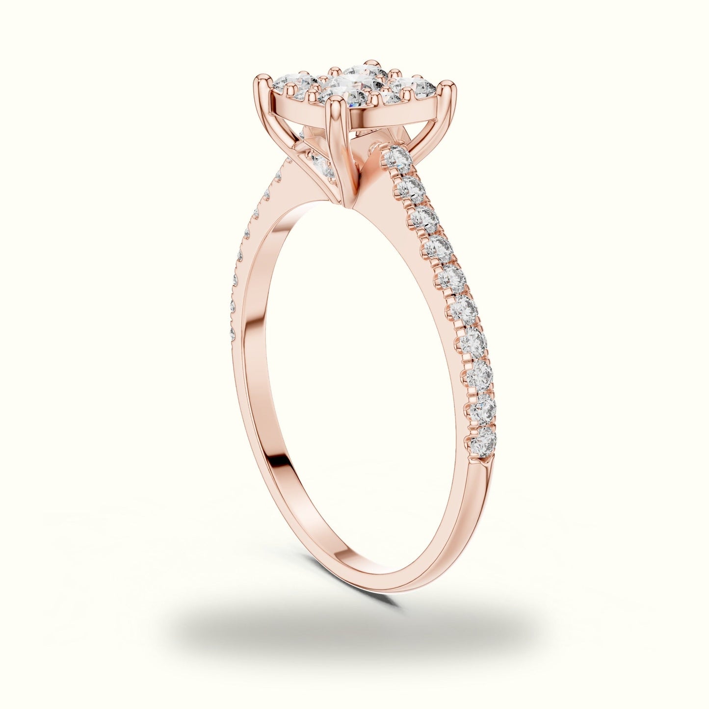 Cushion Composite Cathedral Lab-Grown Diamond Cluster Ring - Rose
