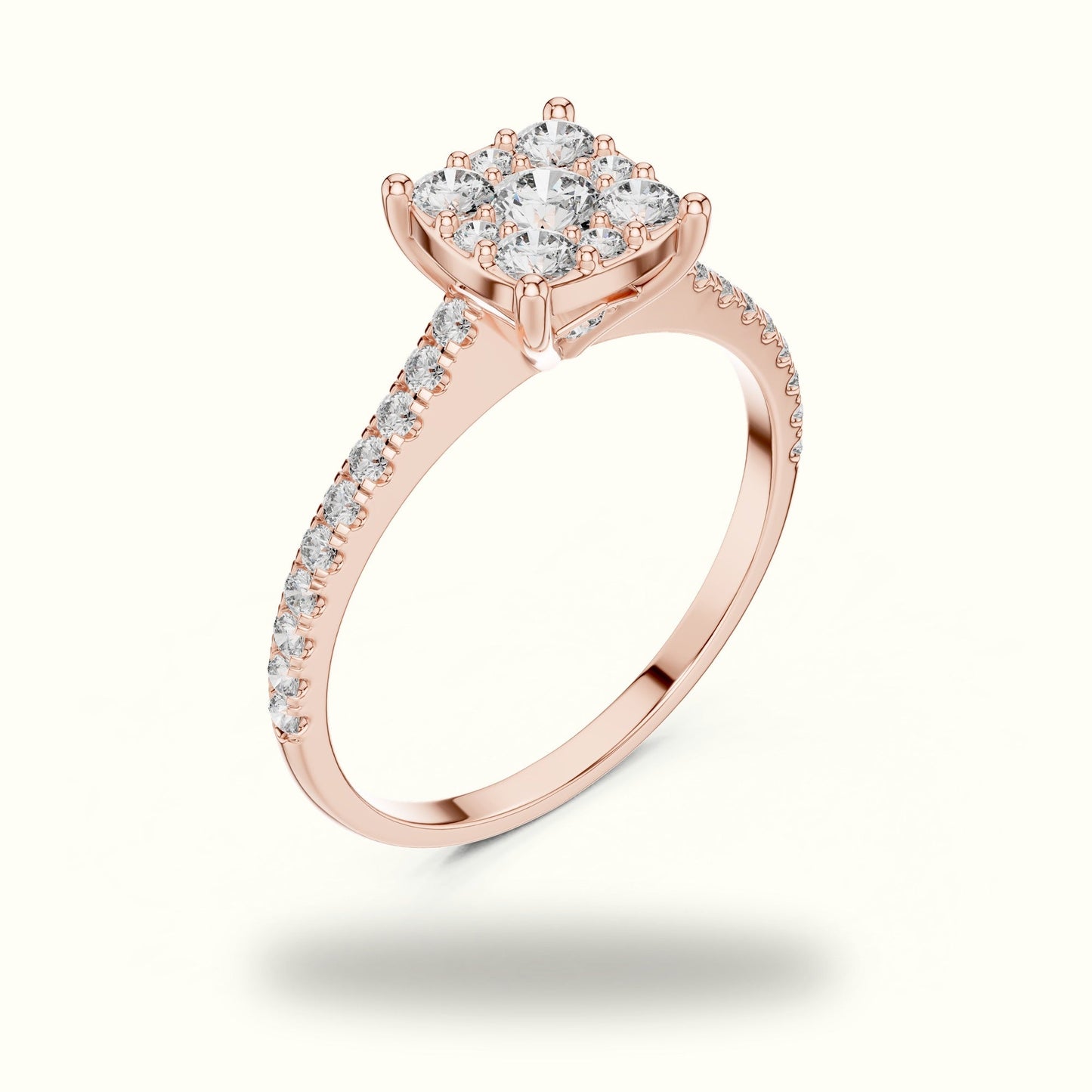 Cushion Composite Cathedral Lab-Grown Diamond Cluster Ring - Rose