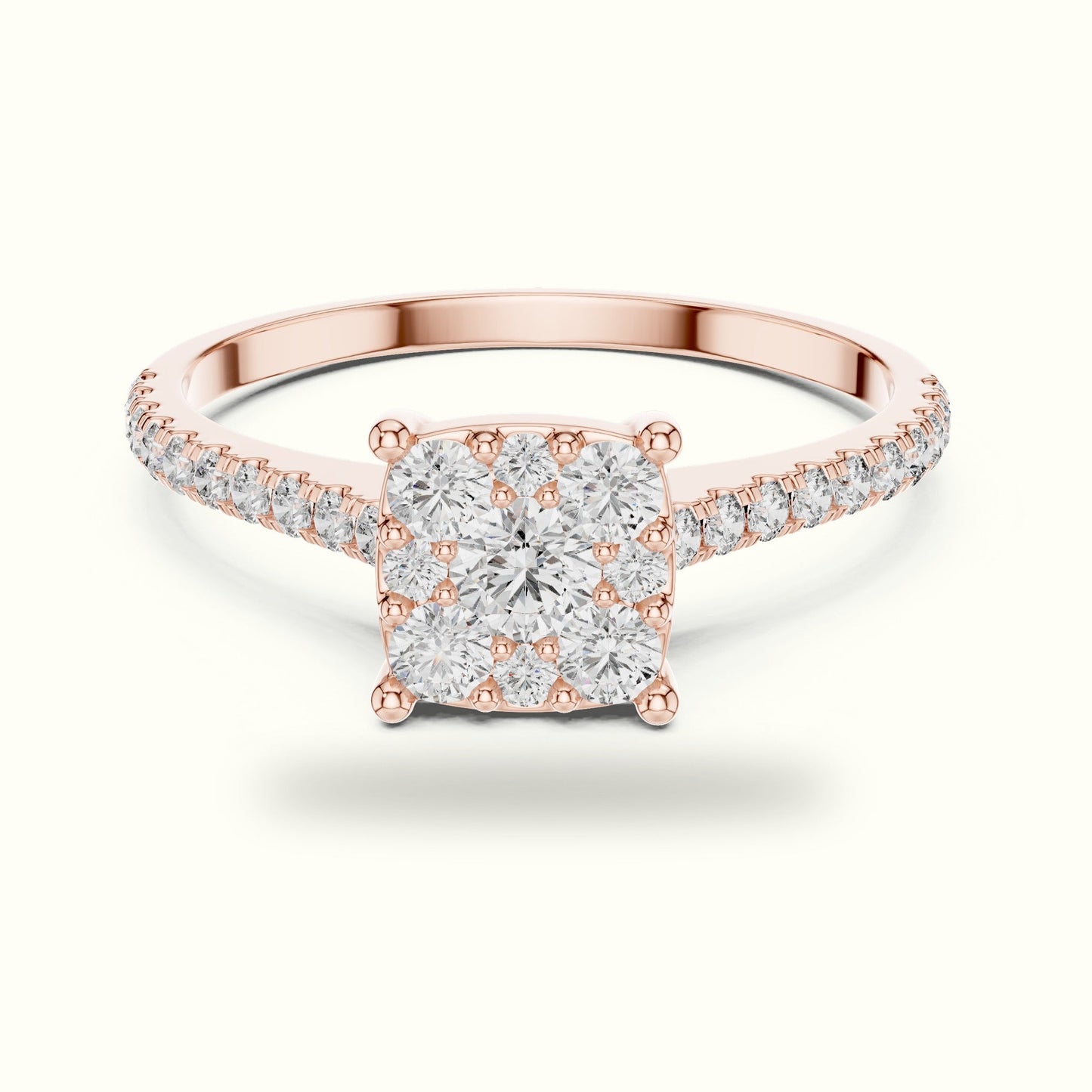 Cushion Composite Cathedral Lab-Grown Diamond Cluster Ring - Rose