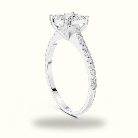 Cushion Composite Cathedral Lab-Grown Diamond Cluster Ring - White
