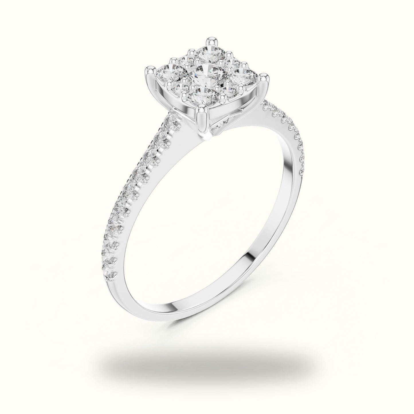 Cushion Composite Cathedral Lab-Grown Diamond Cluster Ring - White