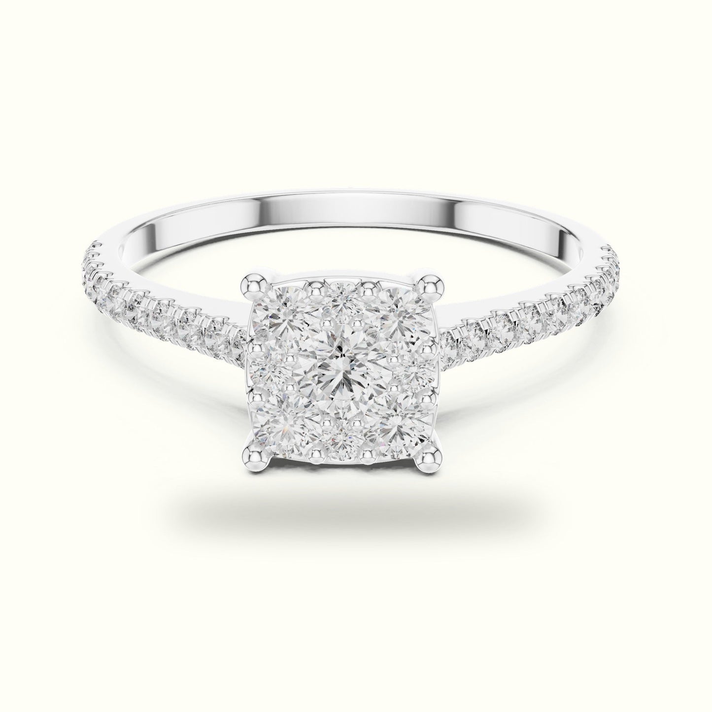 Cushion Composite Cathedral Lab-Grown Diamond Cluster Ring - White