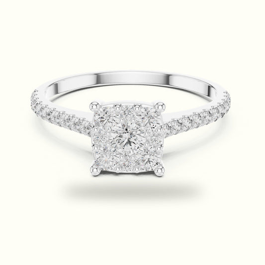 Cushion Composite Cathedral Lab-Grown Diamond Cluster Ring - White