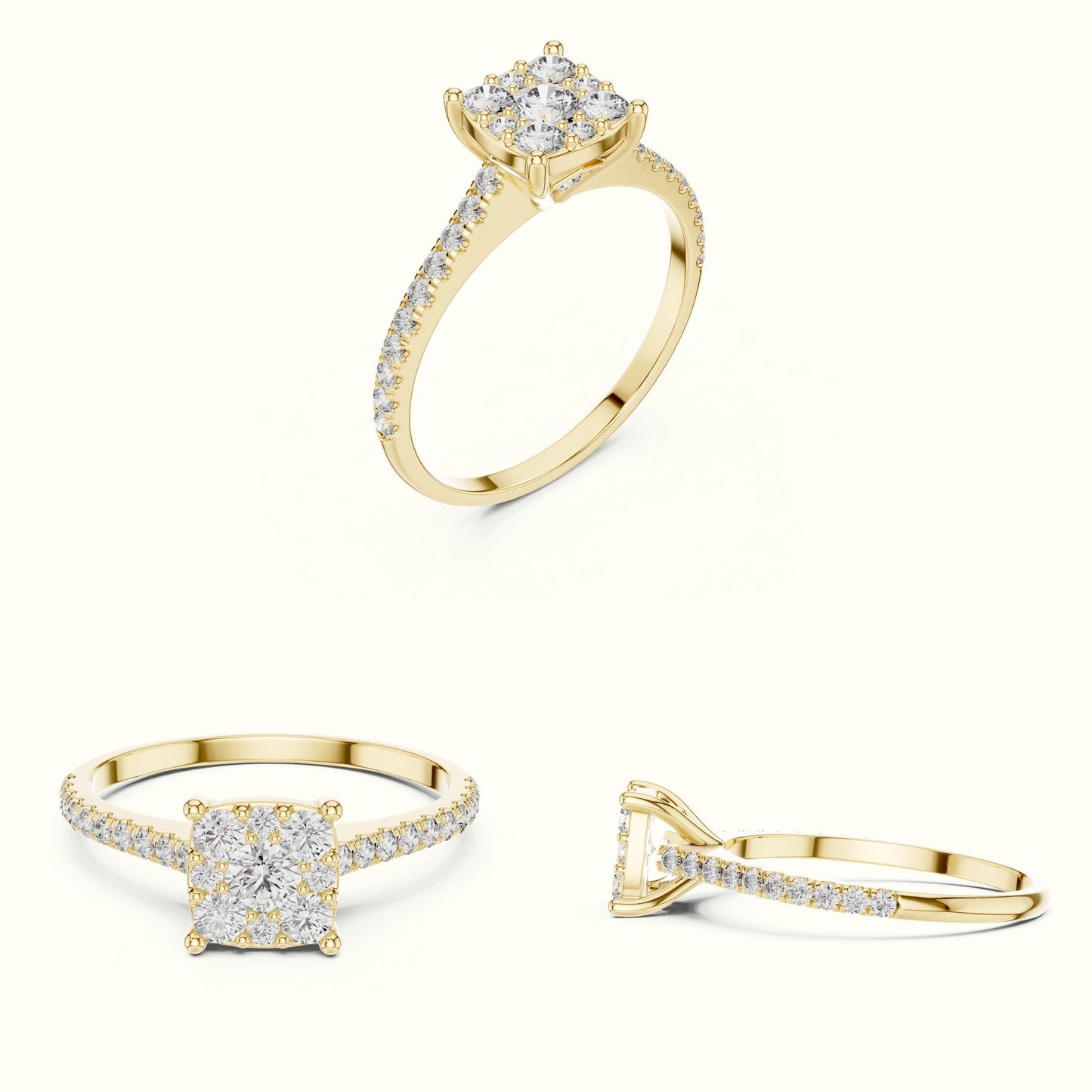 Cushion Composite Cathedral Lab-Grown Diamond Cluster Ring - Yellow