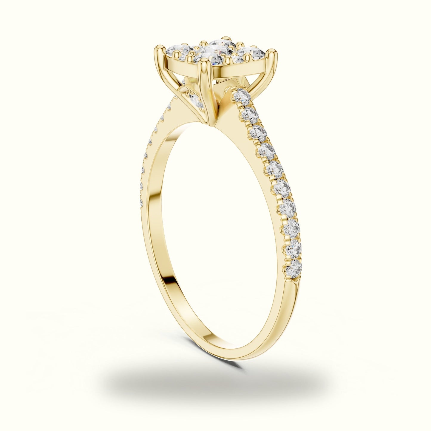 Cushion Composite Cathedral Lab-Grown Diamond Cluster Ring - Yellow