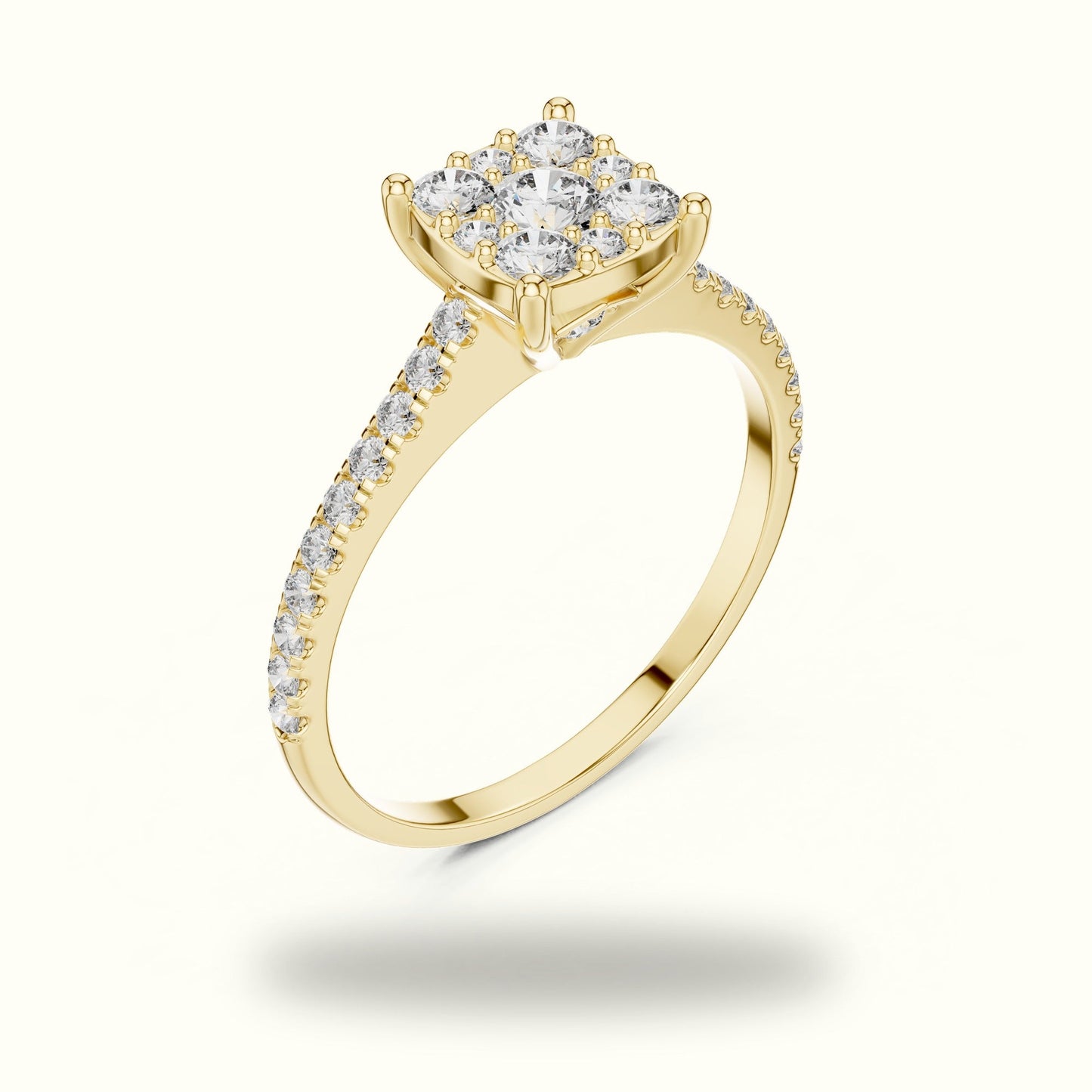 Cushion Composite Cathedral Lab-Grown Diamond Cluster Ring - Yellow