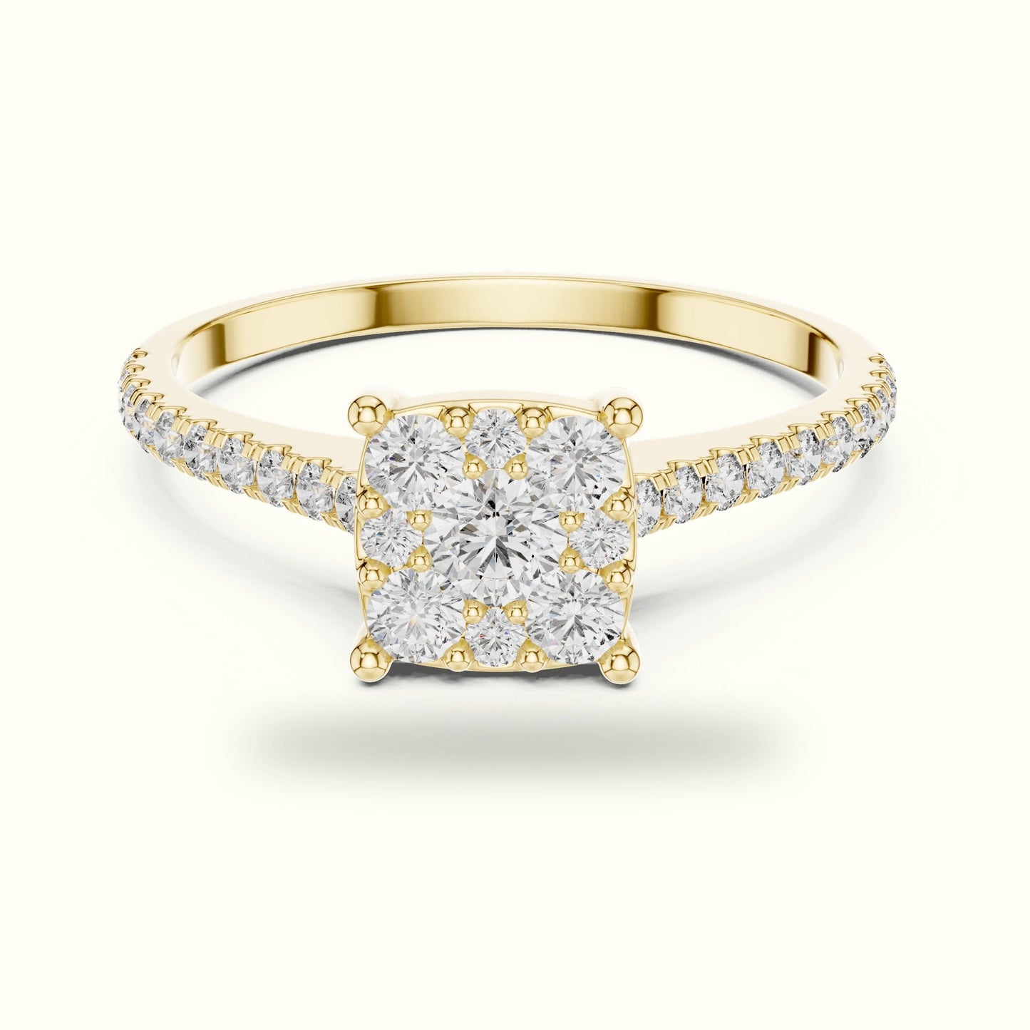 Cushion Composite Cathedral Lab-Grown Diamond Cluster Ring - Yellow