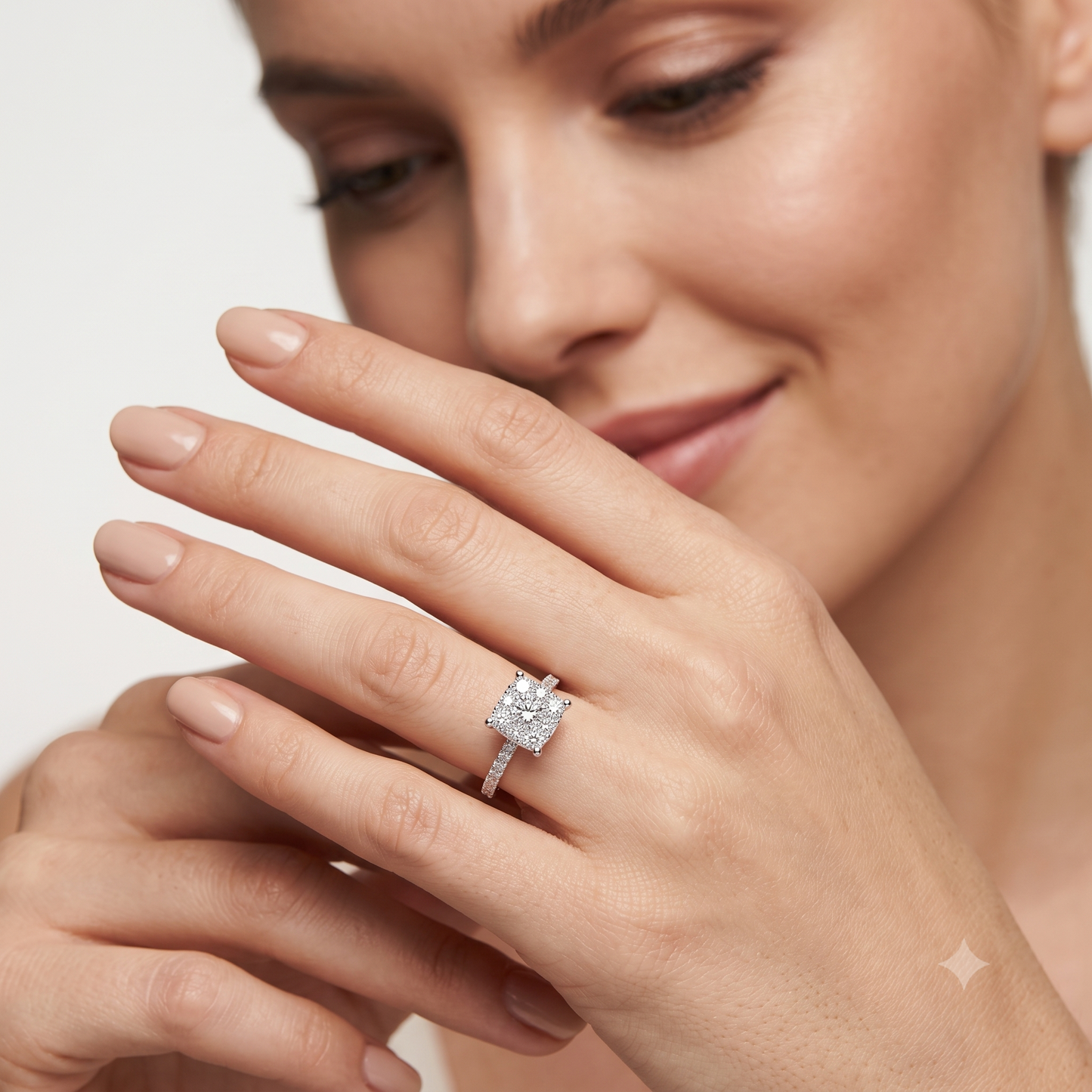 Cushion Composite Cathedral Lab-Grown Diamond Cluster Ring - White