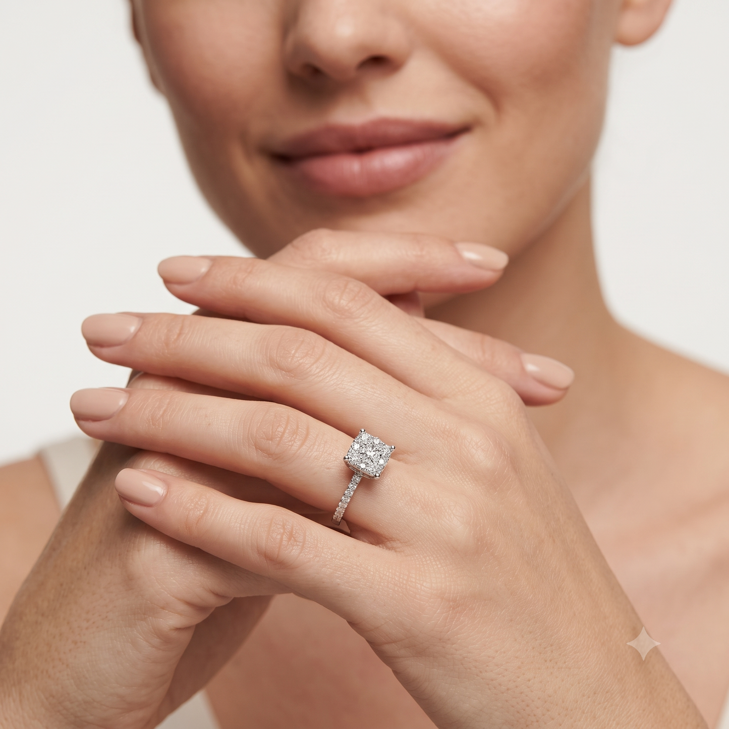 Cushion Composite Cathedral Lab-Grown Diamond Cluster Ring - White