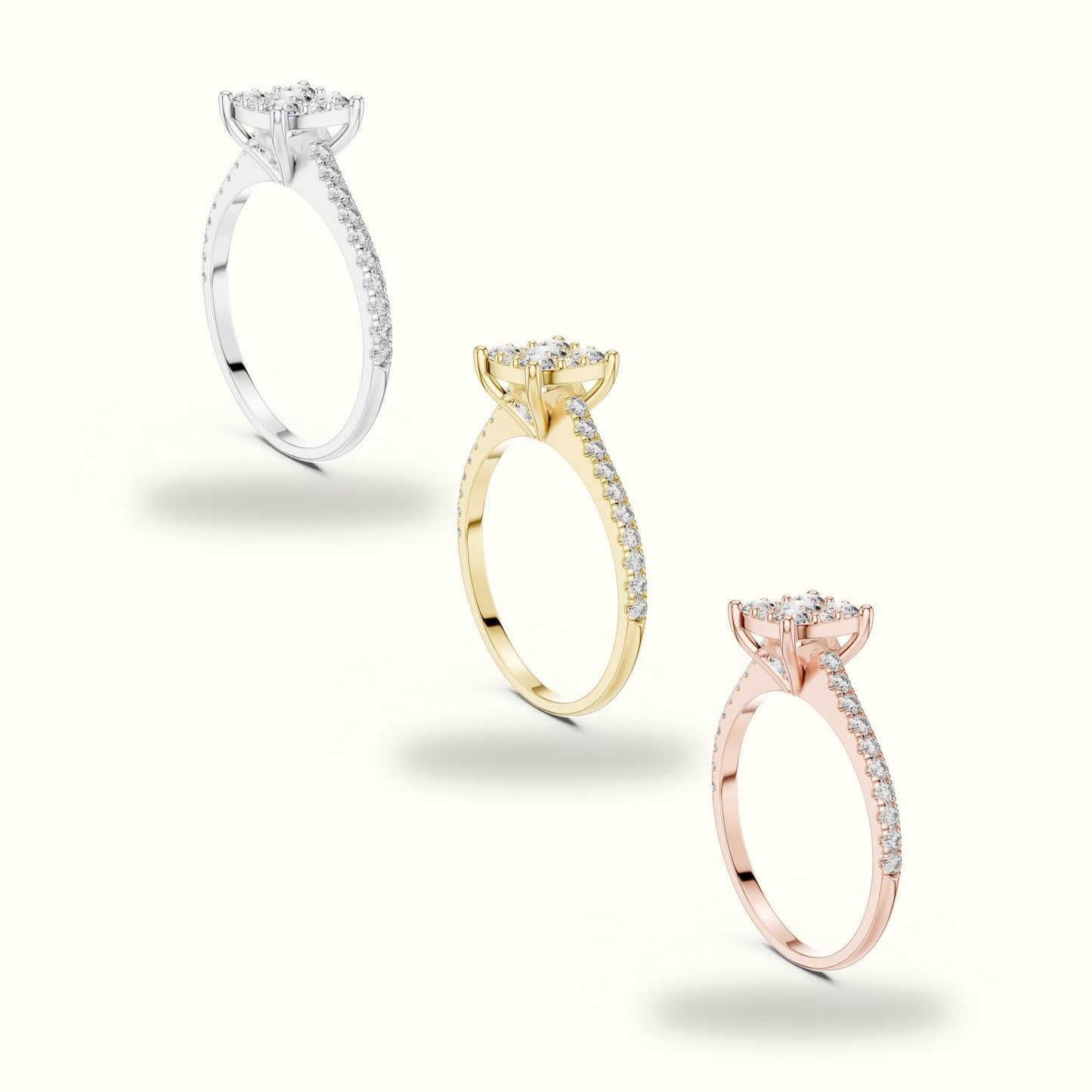 Cushion Composite Cathedral Lab-Grown Diamond Cluster Ring - Rose
