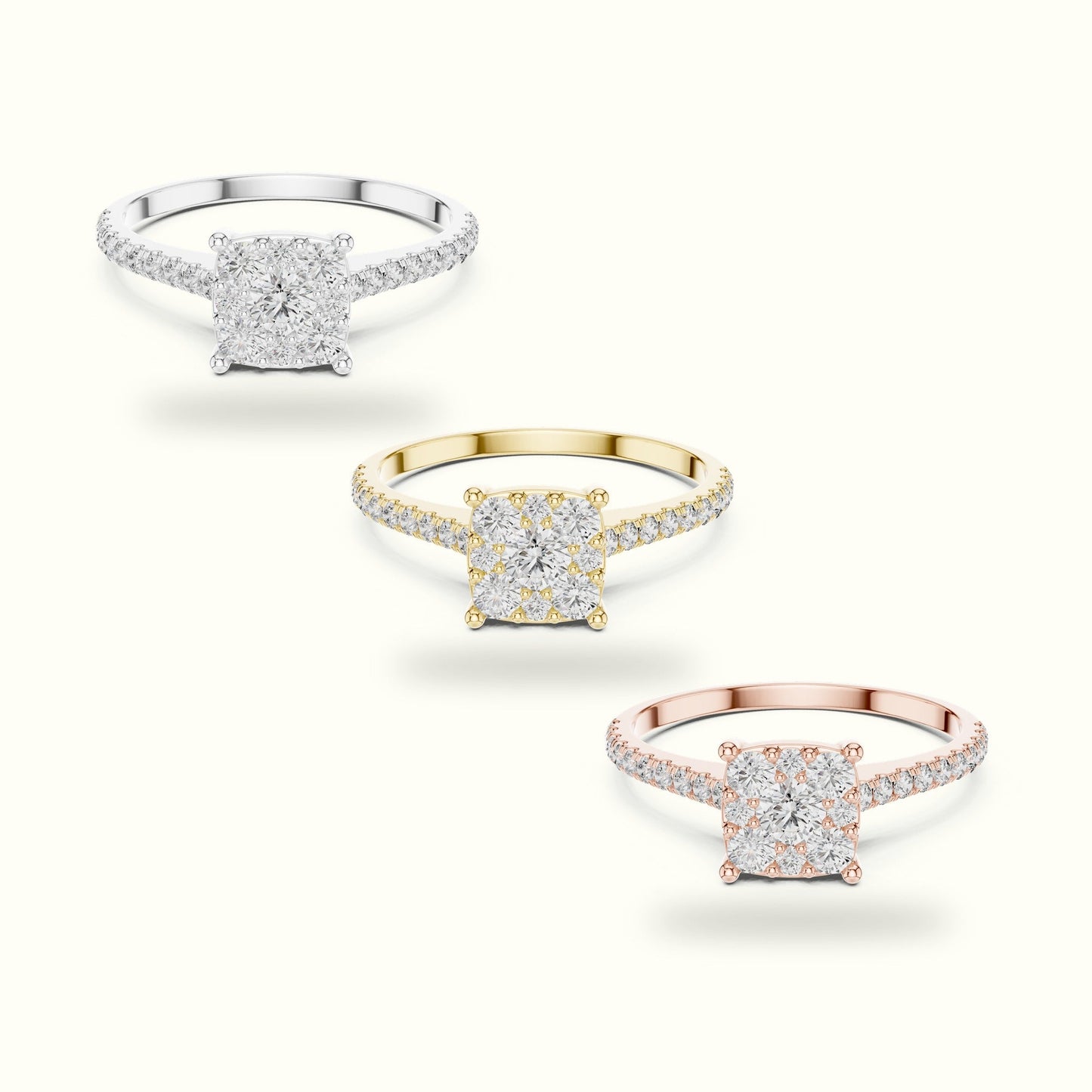 Cushion Composite Cathedral Lab-Grown Diamond Cluster Ring - Yellow