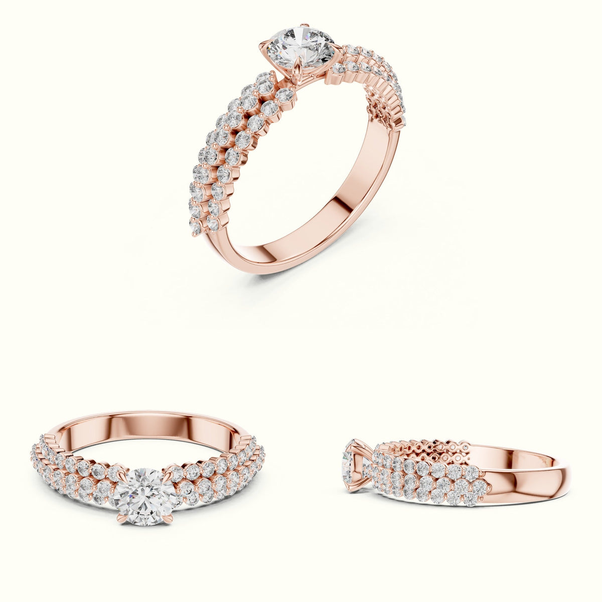 Round Four-Prong Lab-Grown Diamond Solitaire Ring — Rose gold, on the hand | Crystal N Cuts
