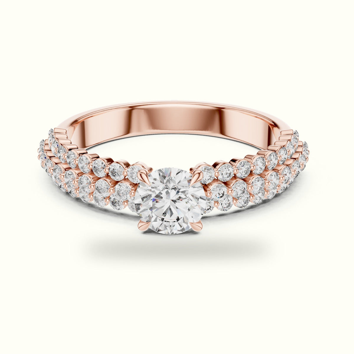 Round Four-Prong Lab-Grown Diamond Solitaire Ring — Rose gold, front view | Crystal N Cuts