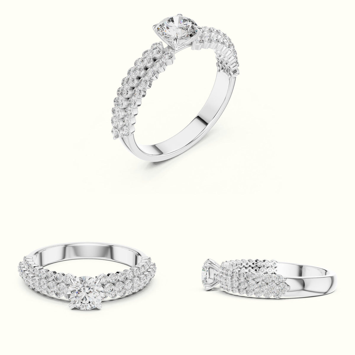 Round Four-Prong Lab-Grown Diamond Solitaire Ring — White gold, on the hand | Crystal N Cuts