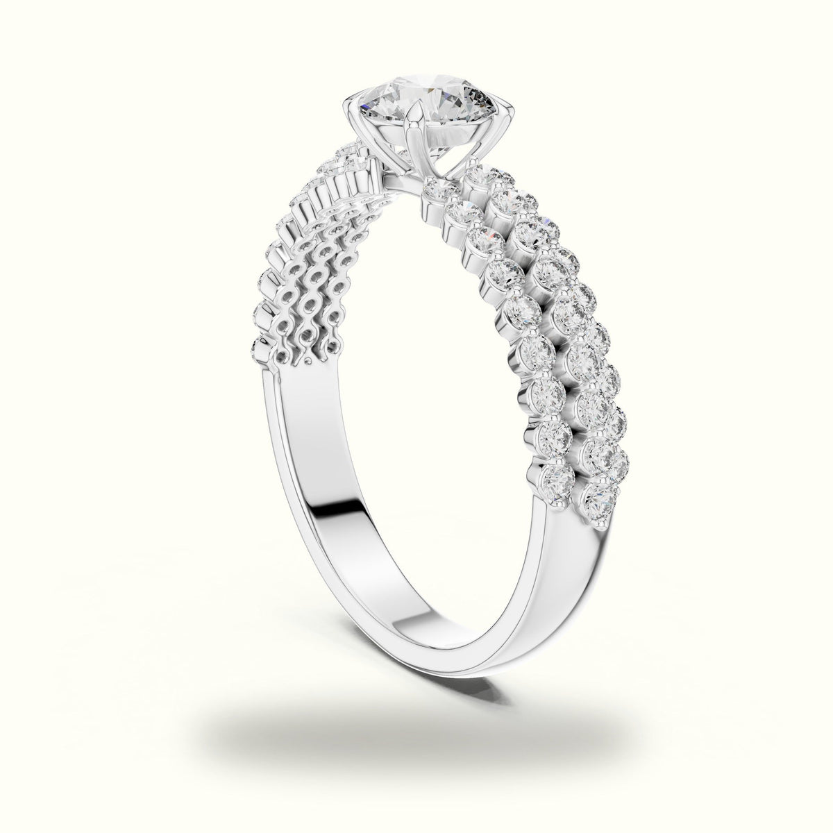 Round Four-Prong Lab-Grown Diamond Solitaire Ring — White gold, view 1 | Crystal N Cuts