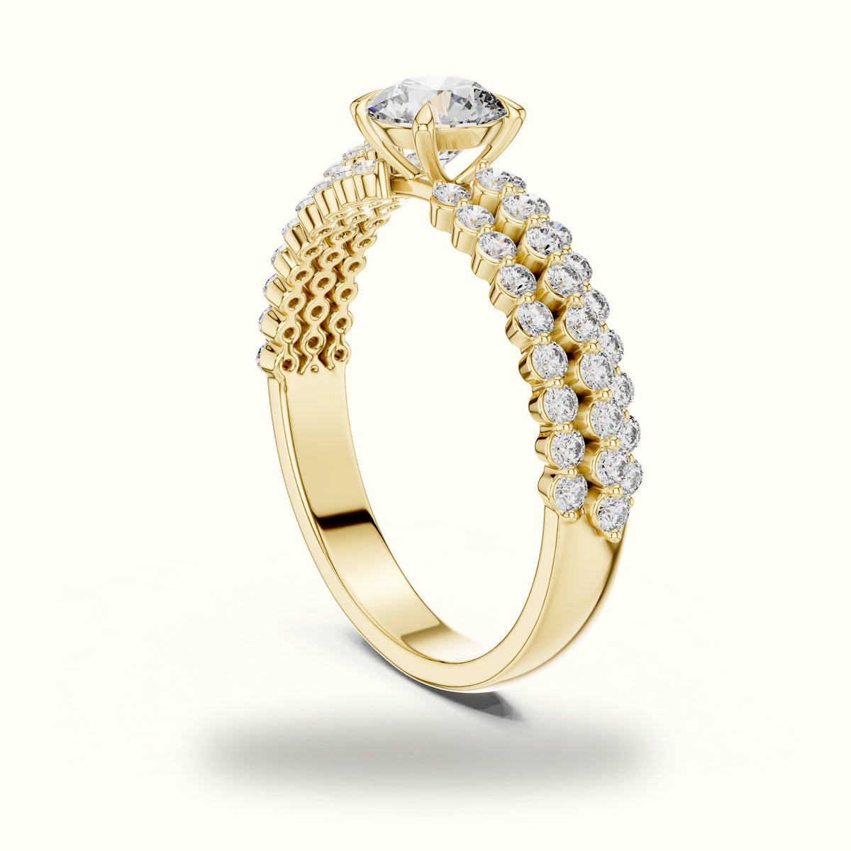 Round Four-Prong Lab-Grown Diamond Solitaire Ring — Yellow gold, view 1 | Crystal N Cuts
