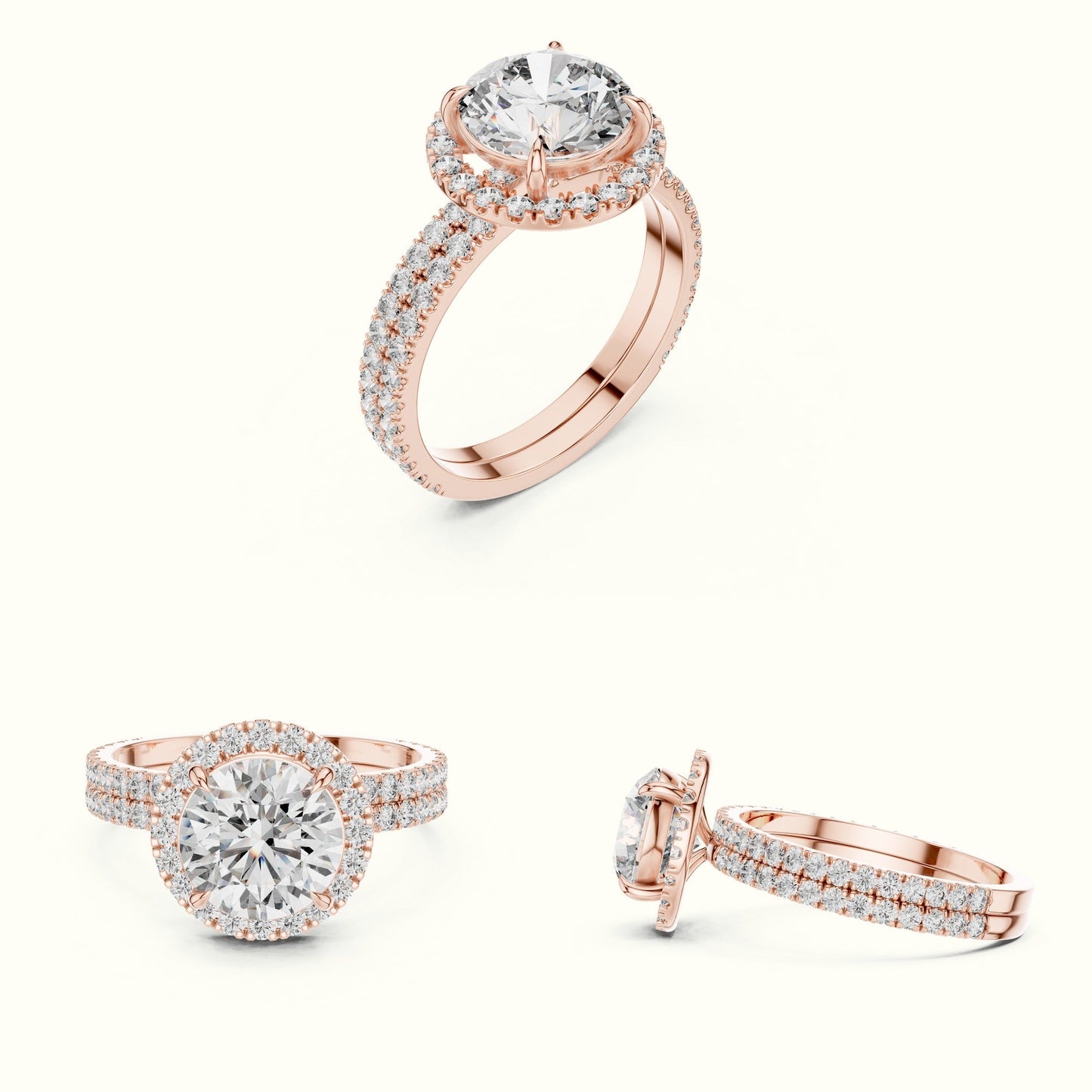 Round Halo Lab Grown Diamond Ring - Rose