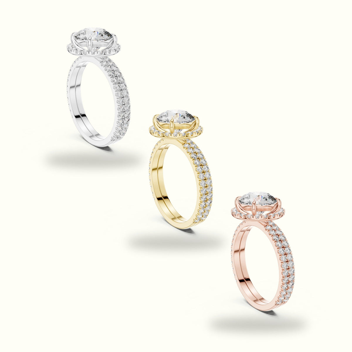 Classic Four-Prong Round Lab-Grown Diamond Halo Ring — Yellow gold, in yellow, white and rose gold | Crystal N Cuts
